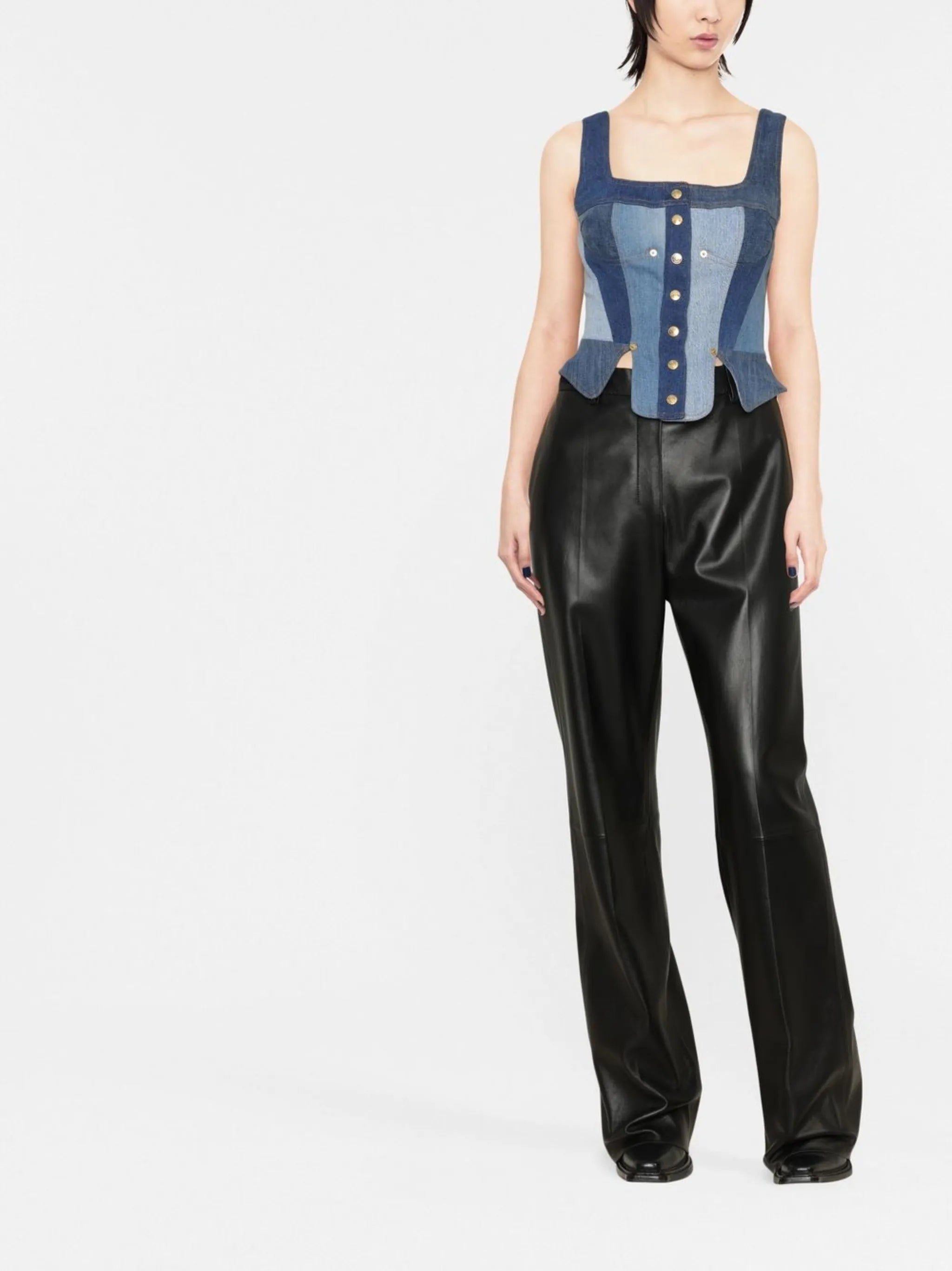 regenerated denim bustier top