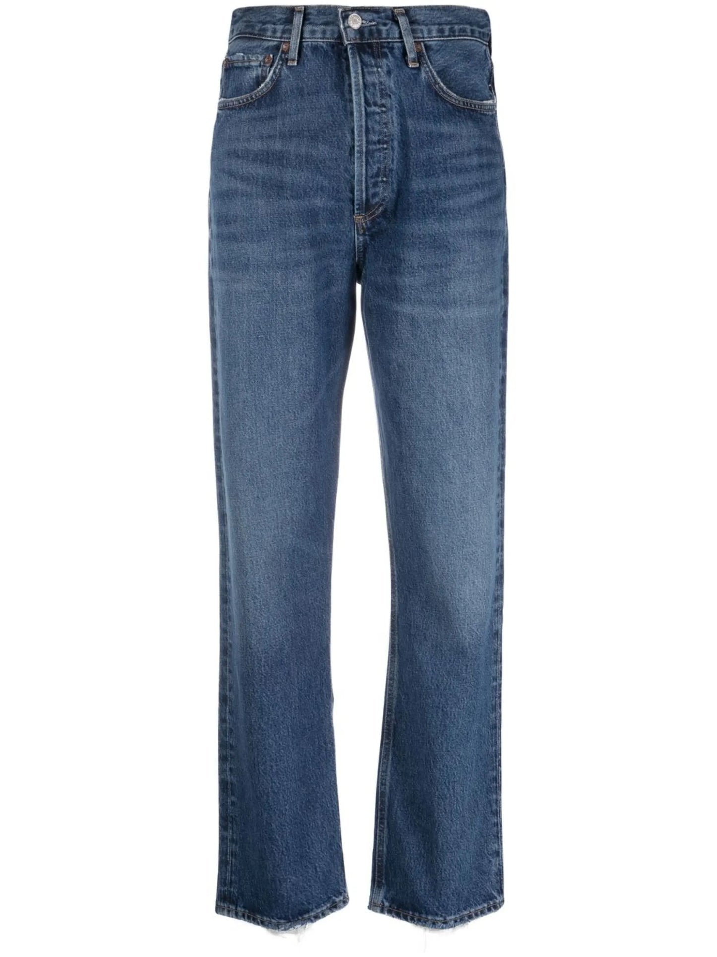 high-waisted straight-leg jeans