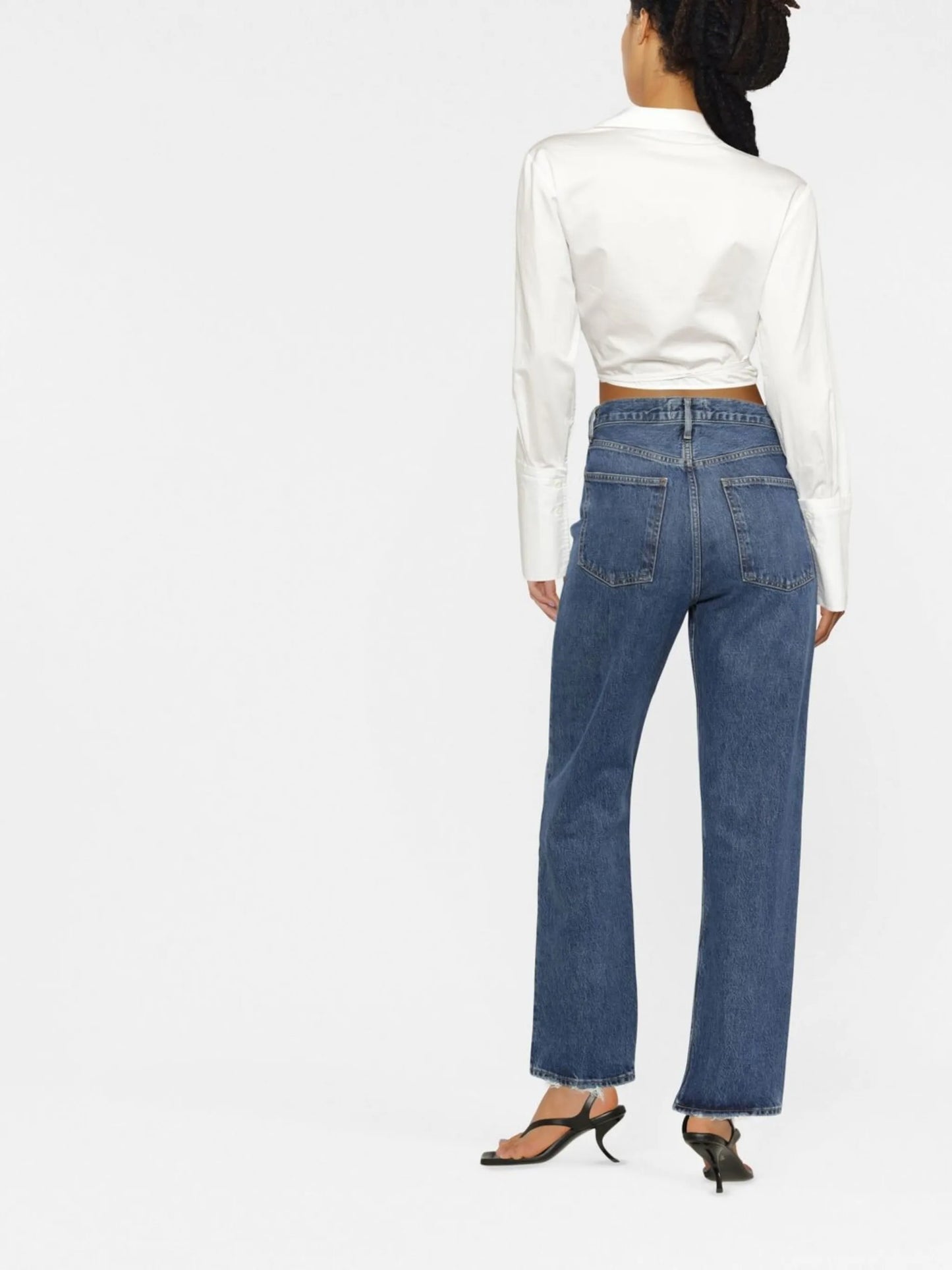 high-waisted straight-leg jeans