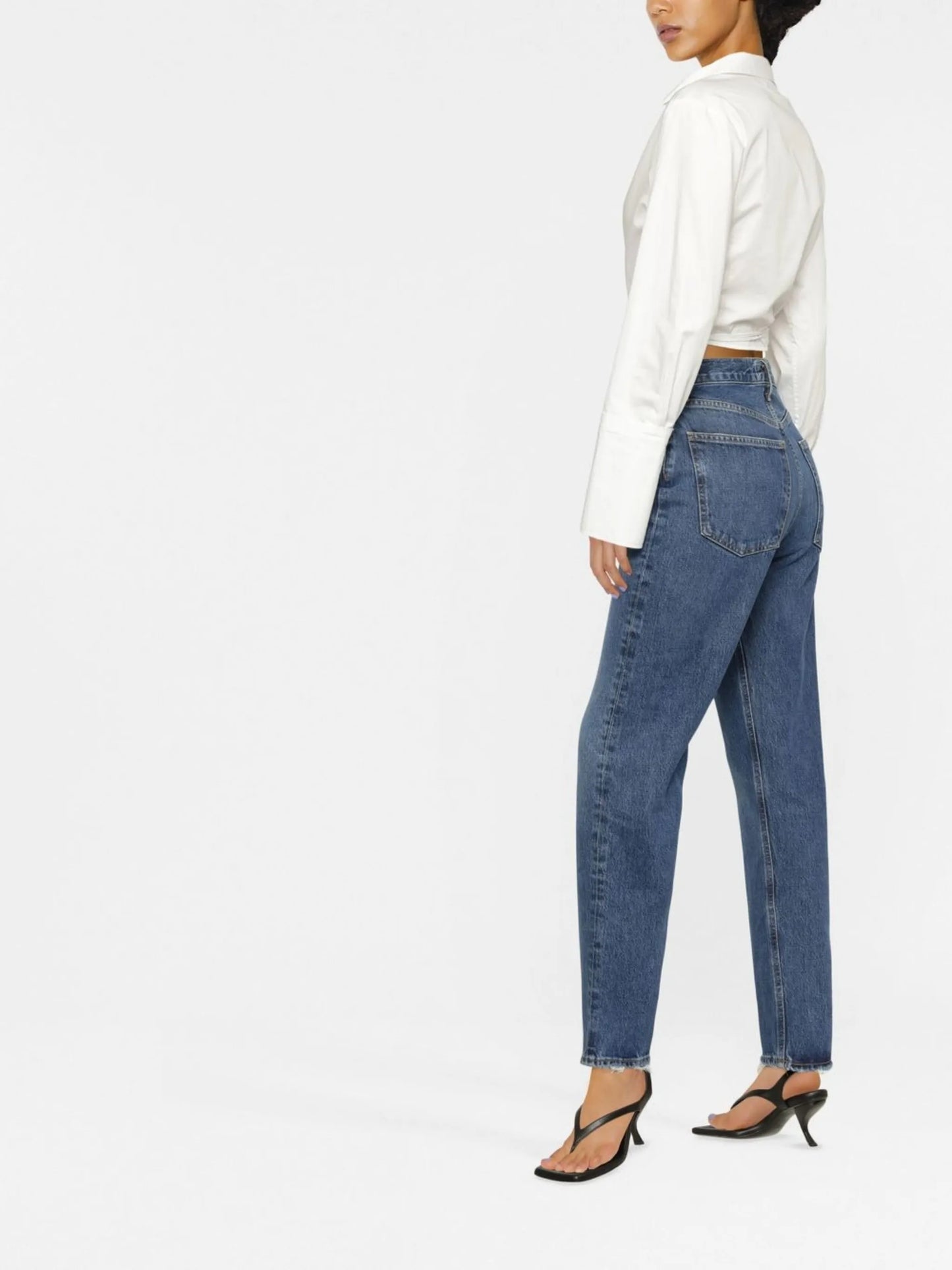 high-waisted straight-leg jeans