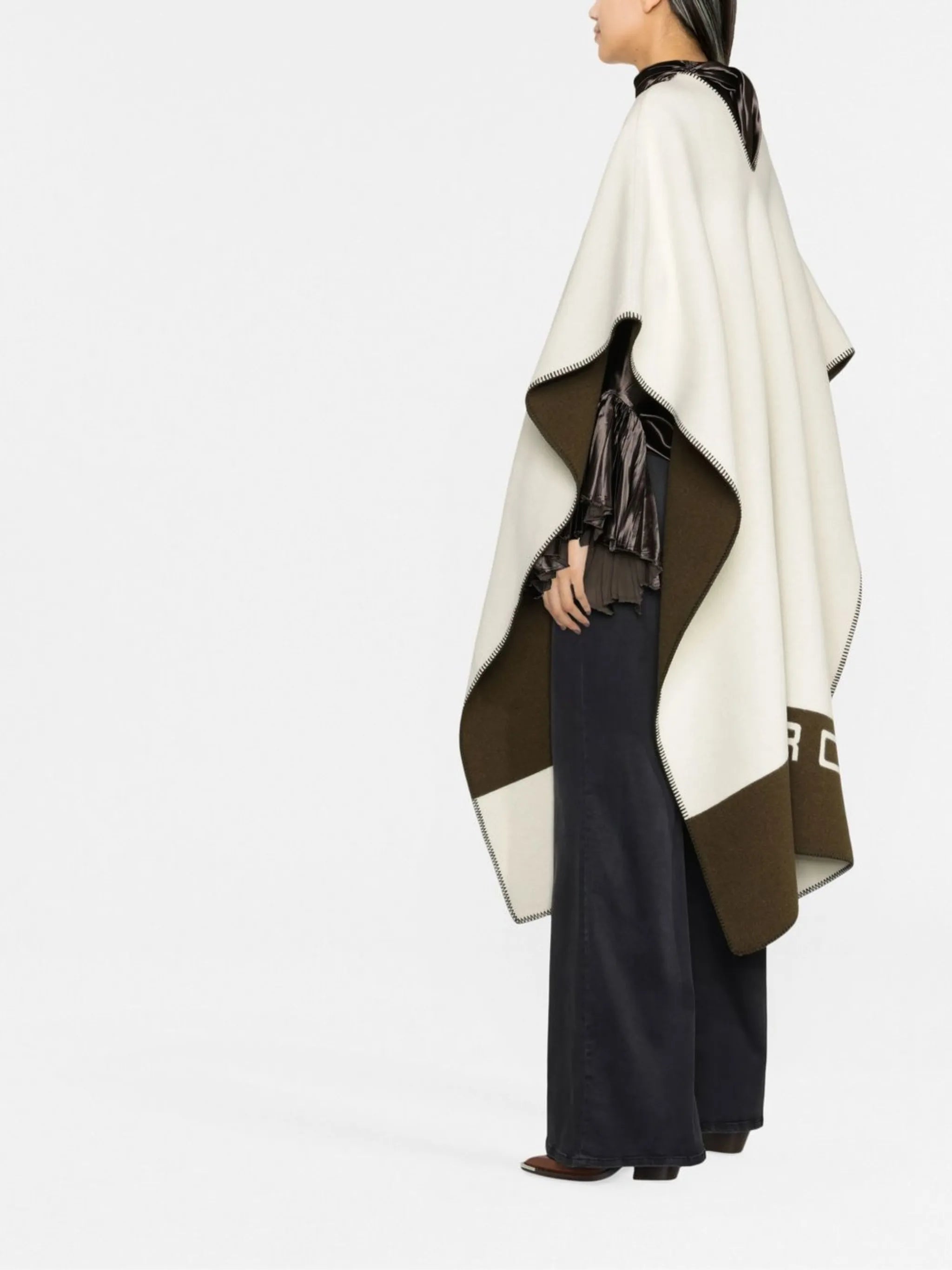 intarsia-knit logo wool poncho