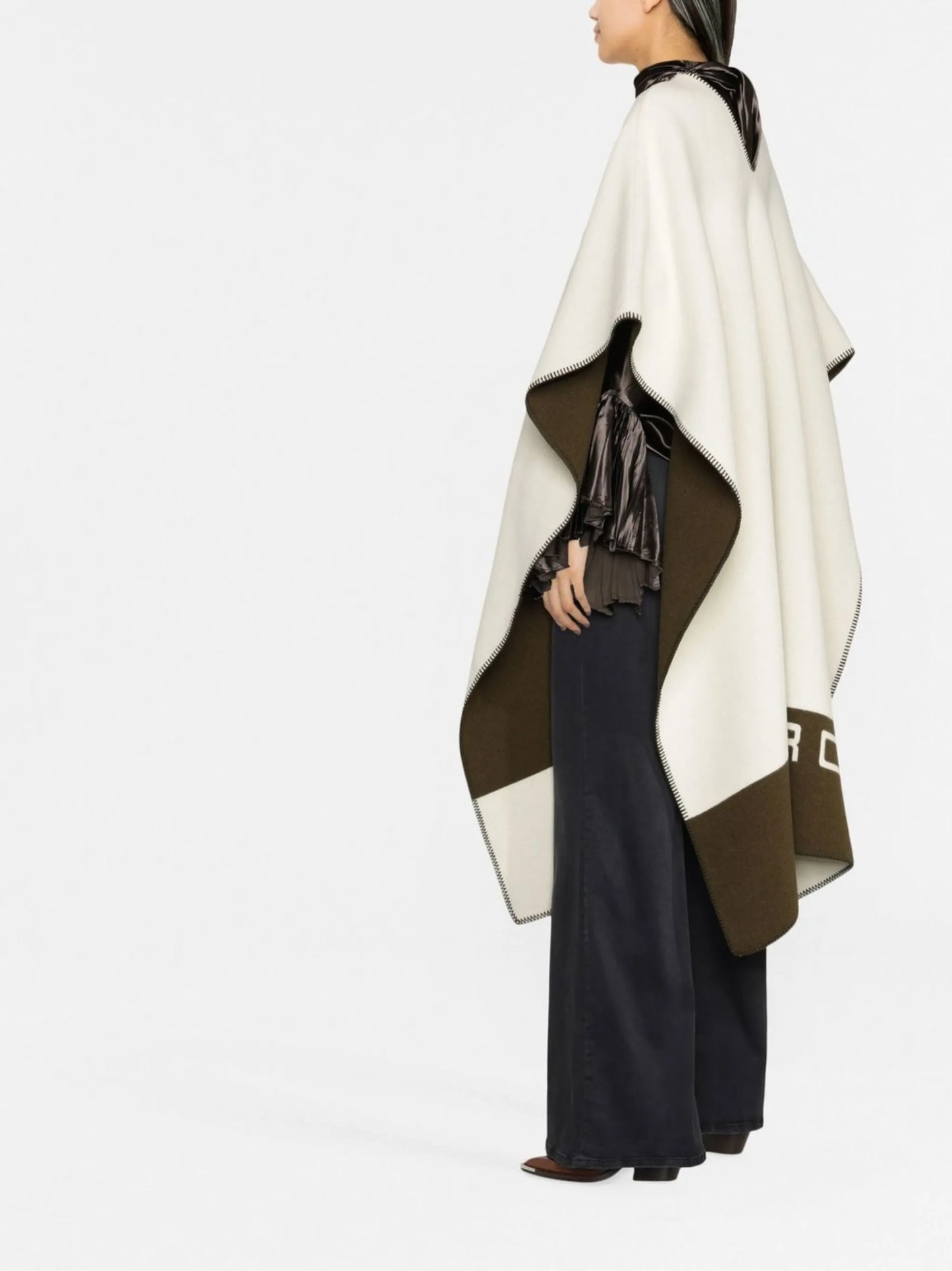 intarsia-knit logo wool poncho
