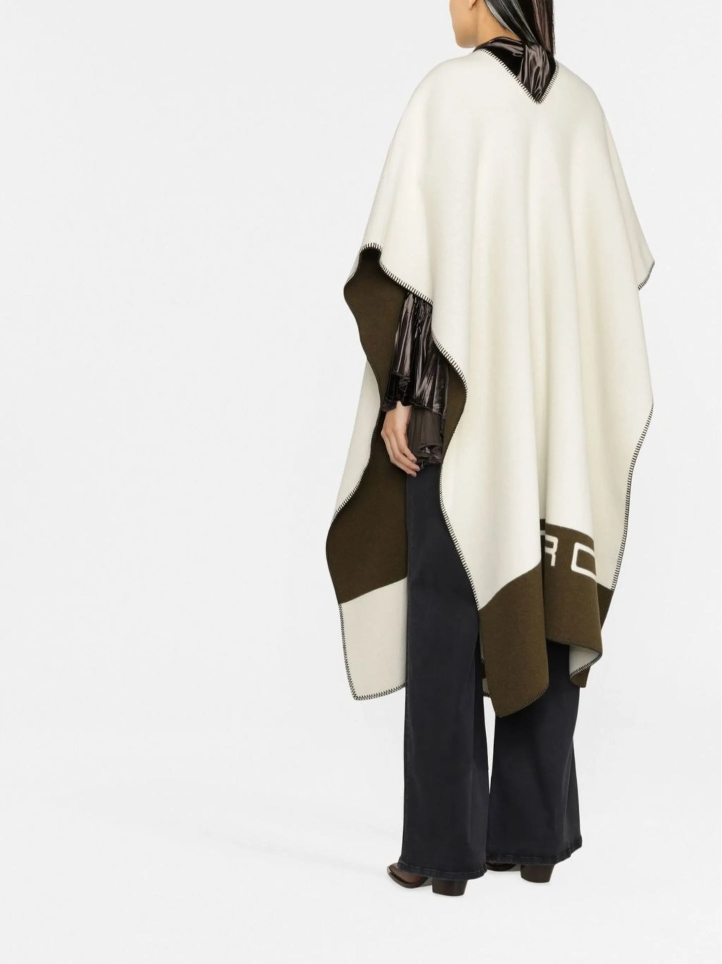 intarsia-knit logo wool poncho