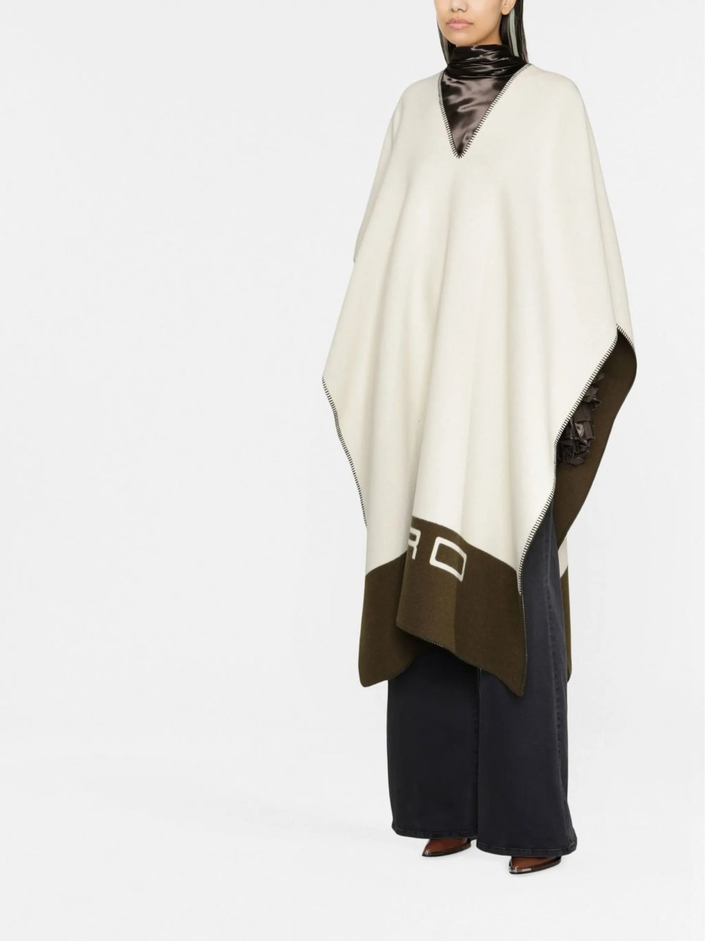 intarsia-knit logo wool poncho