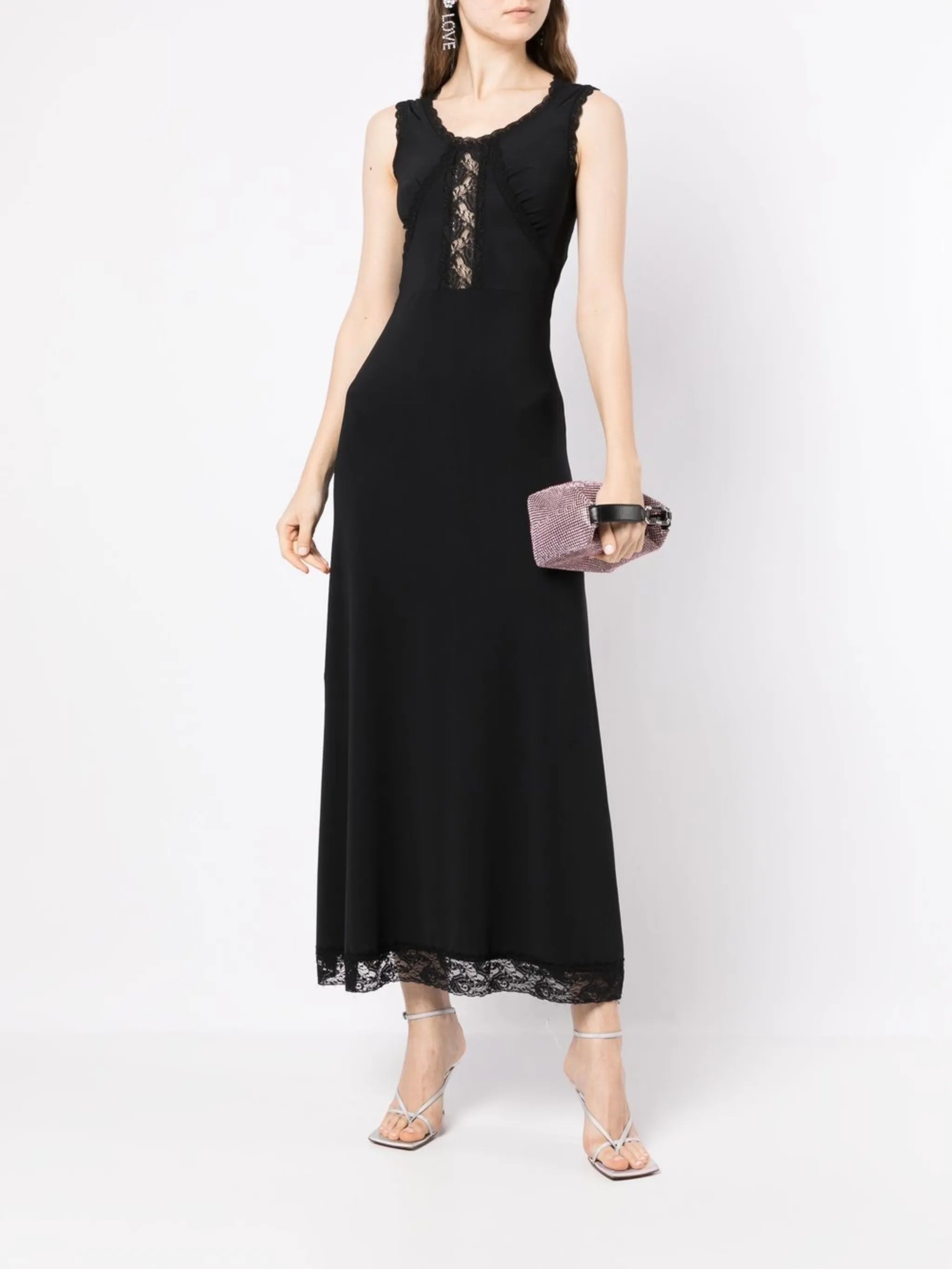 lace-trimmed midi dress