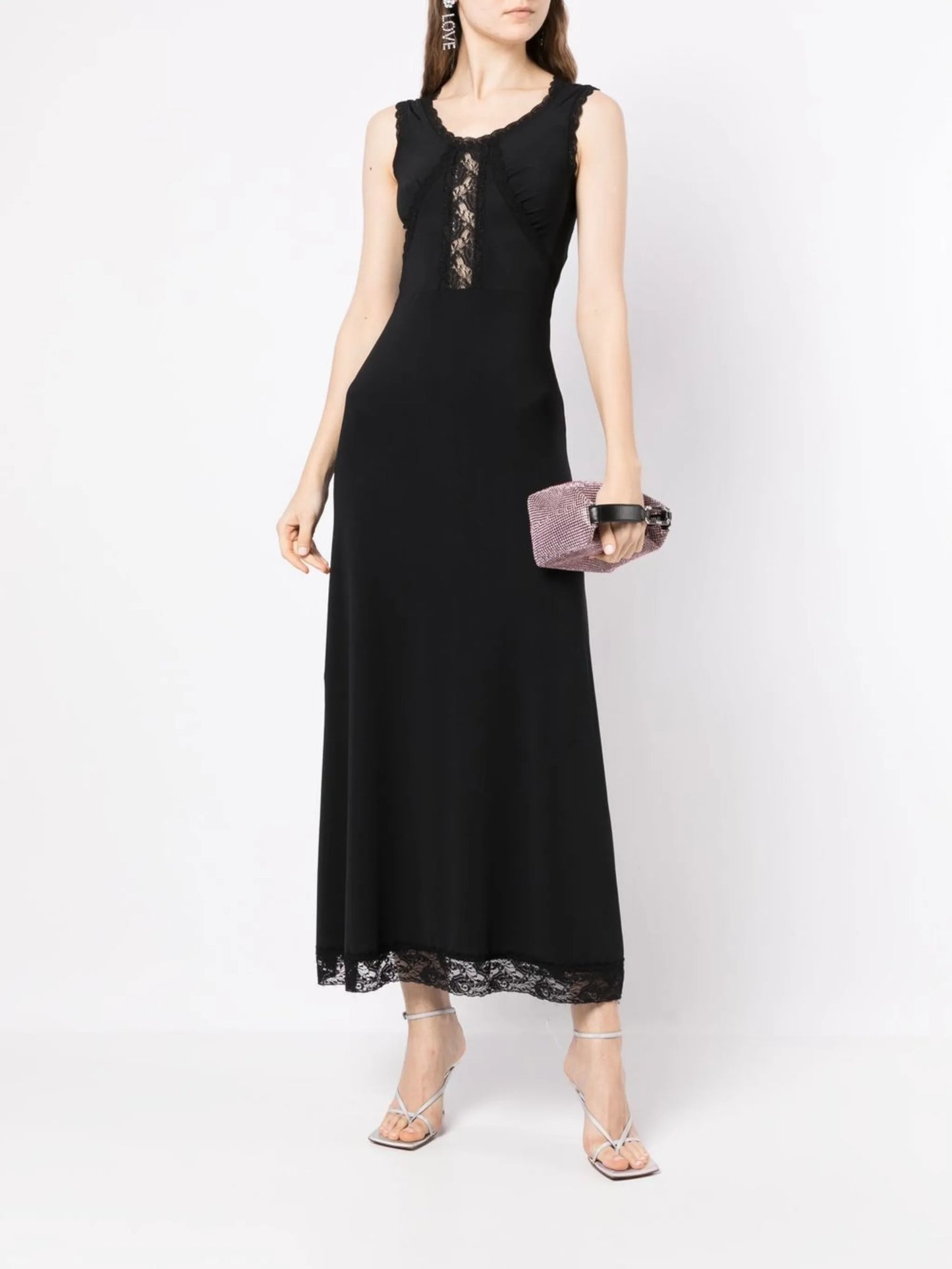 lace-trimmed midi dress