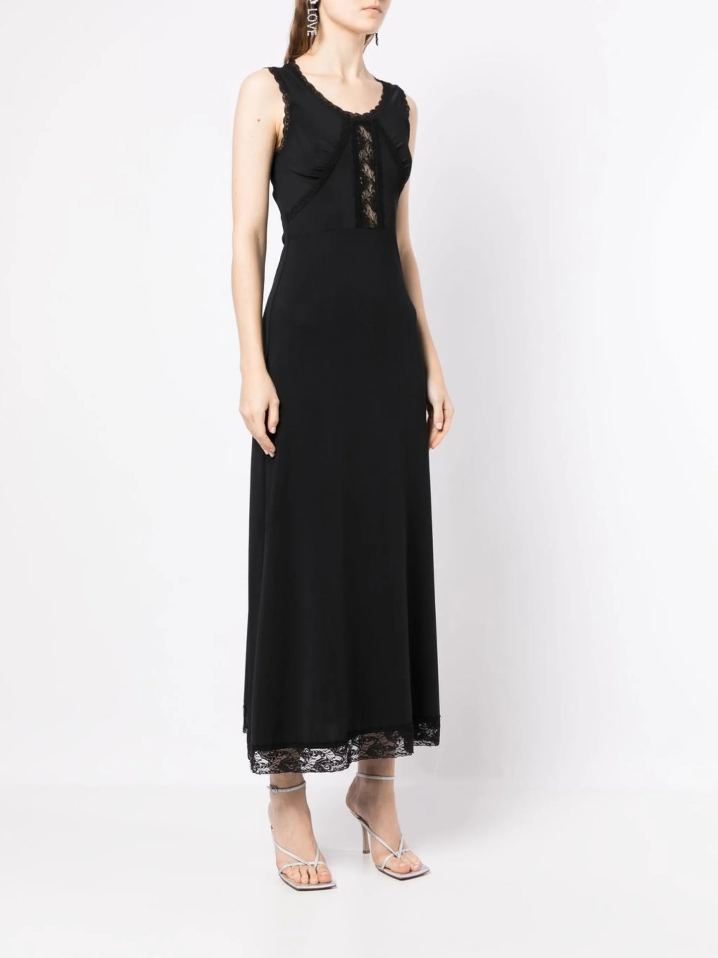 lace-trimmed midi dress