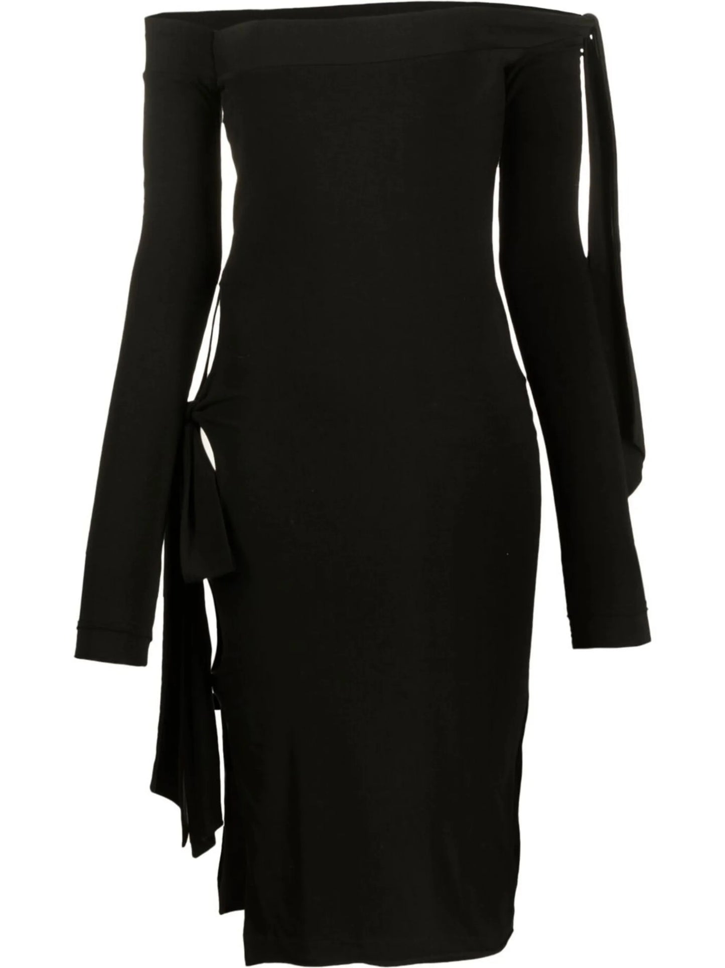 off-shoulder tie-detail midi dress