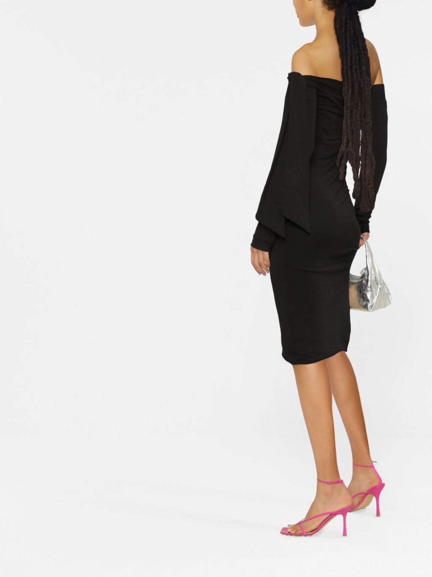 off-shoulder tie-detail midi dress
