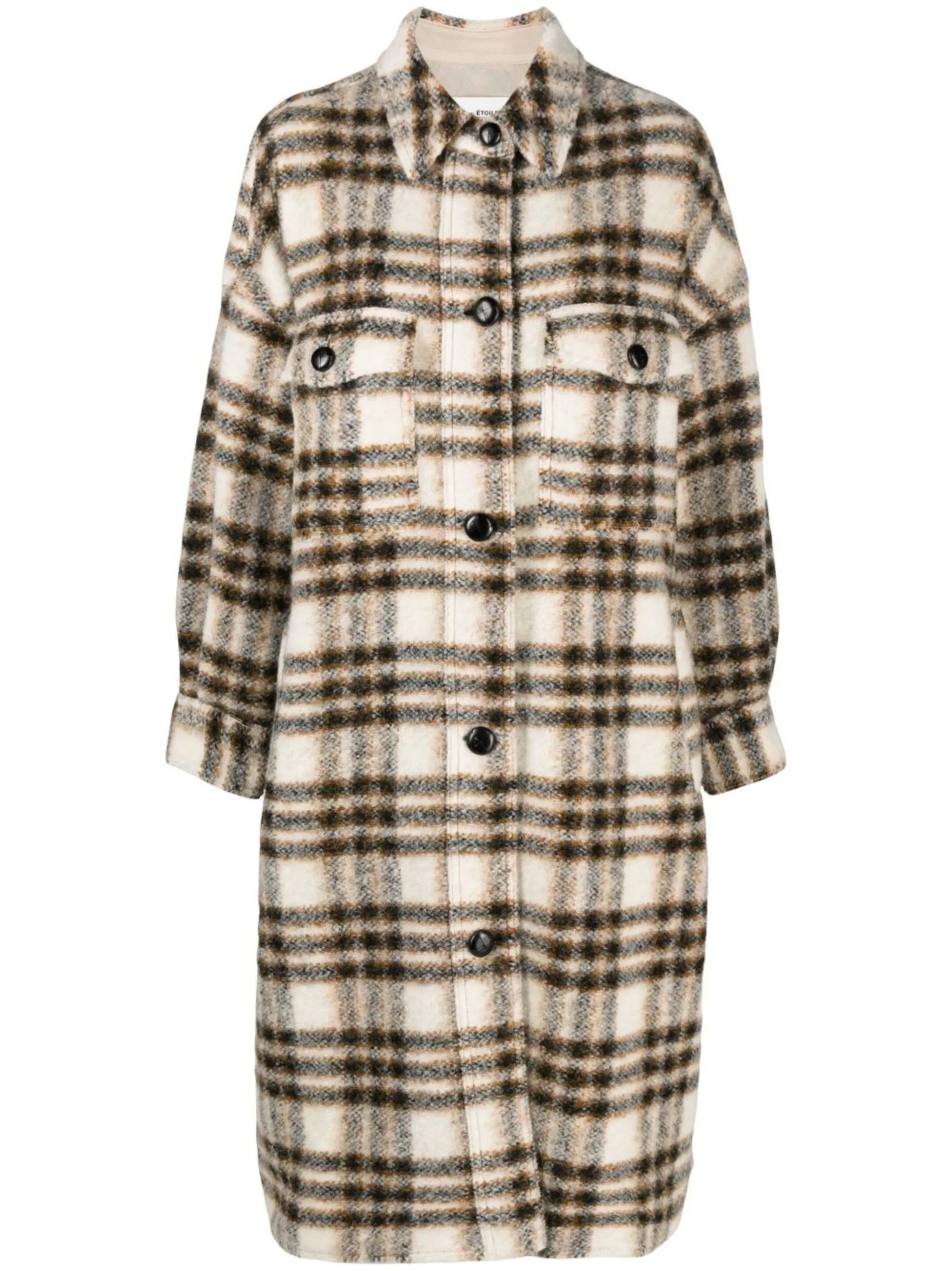 check-pattern single-breasted coat