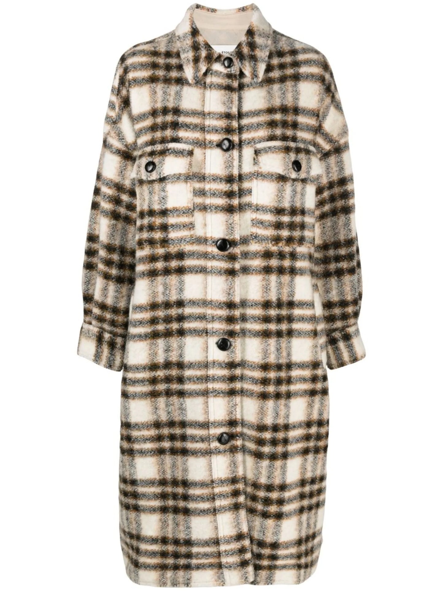 check-pattern single-breasted coat