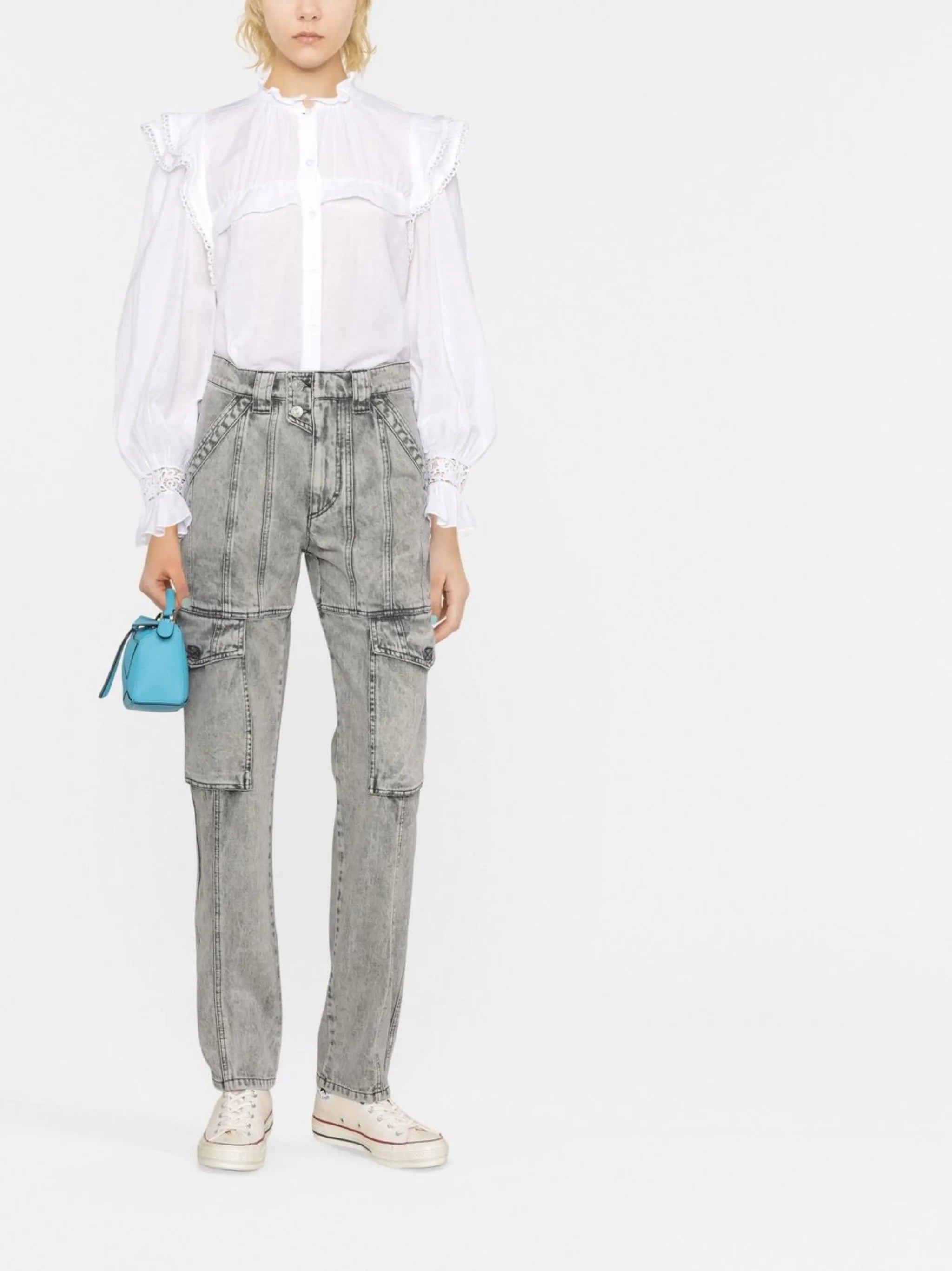 distressed-finish denim jeans