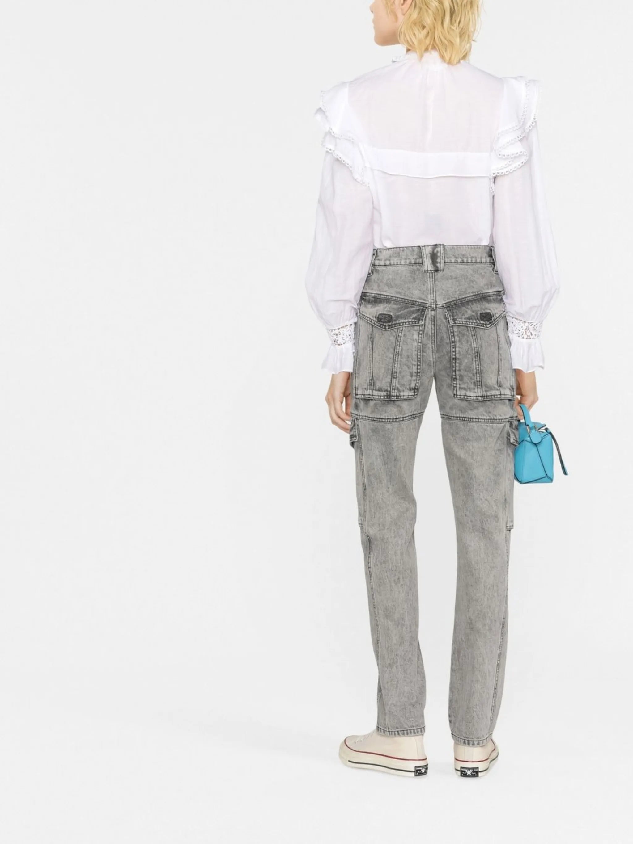 distressed-finish denim jeans