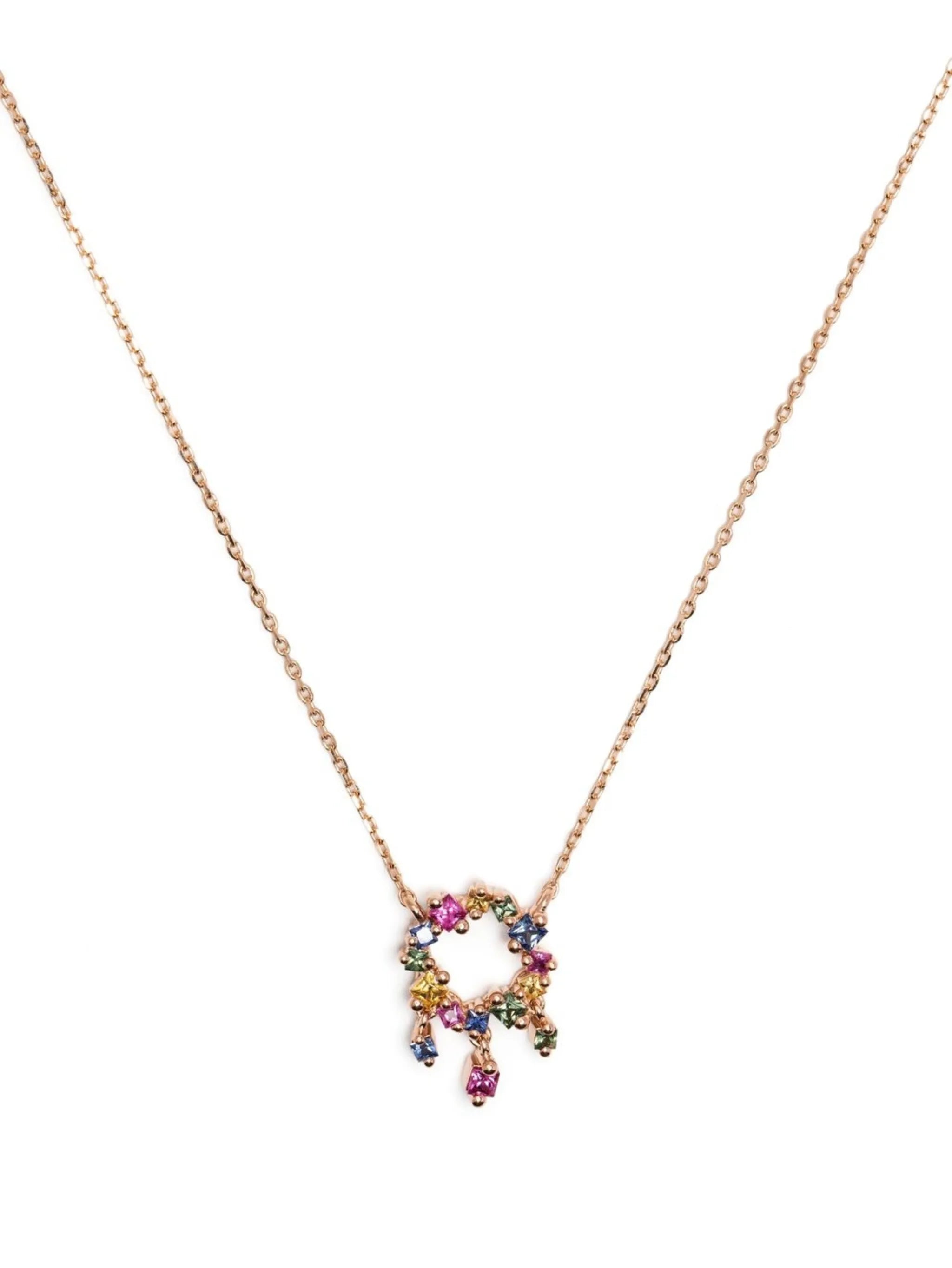 18kt rose gold Princess Rainbow mini sapphire cascade necklace