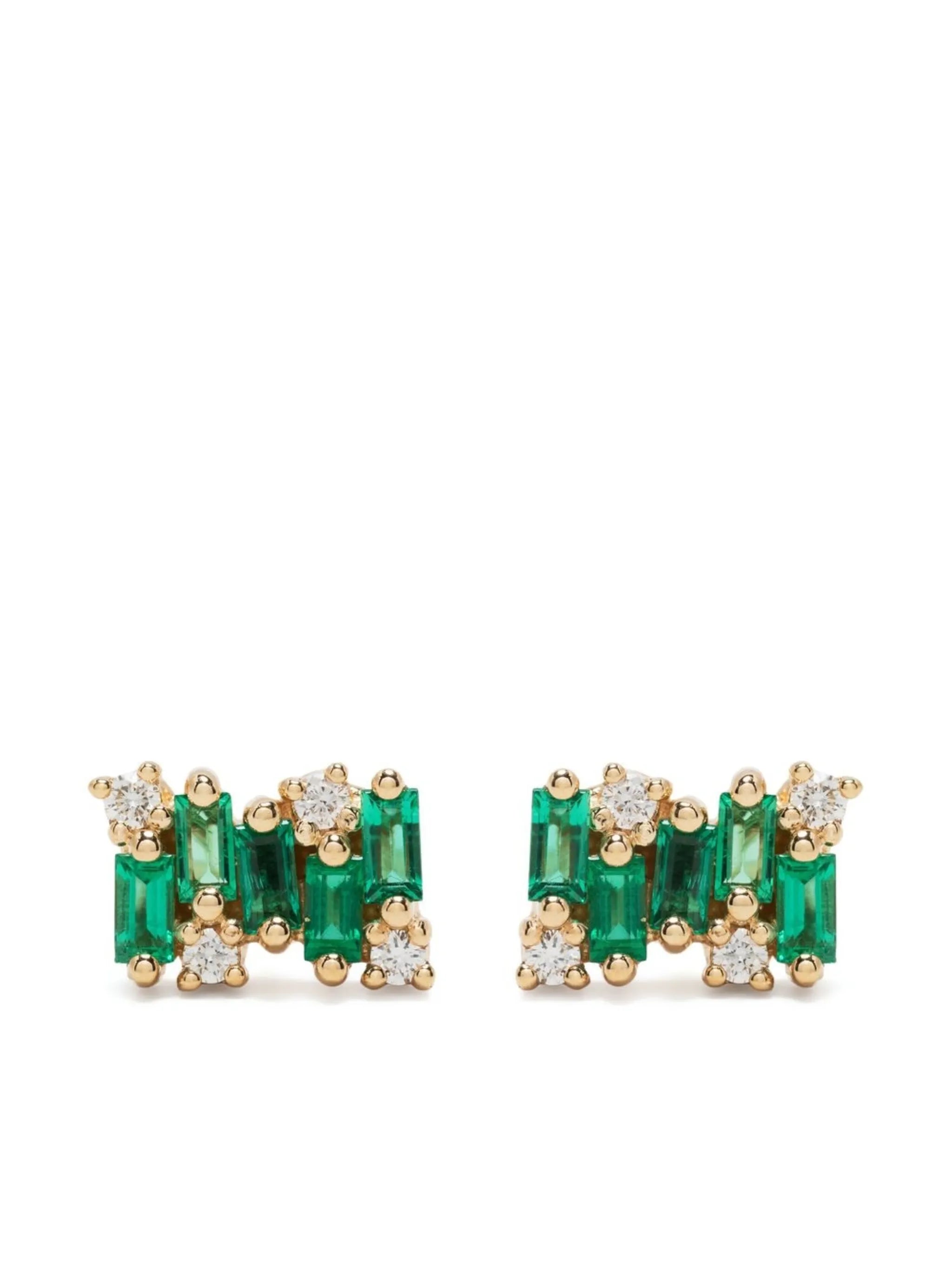 18kt yellow gold diamond and emerald stud earring