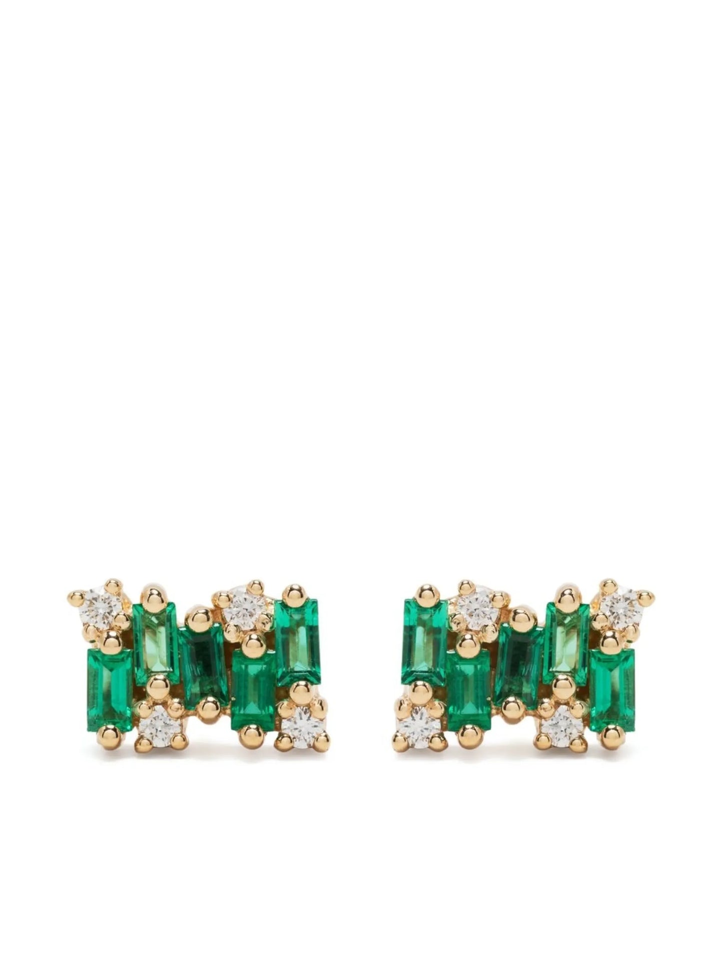 18kt yellow gold diamond and emerald stud earring