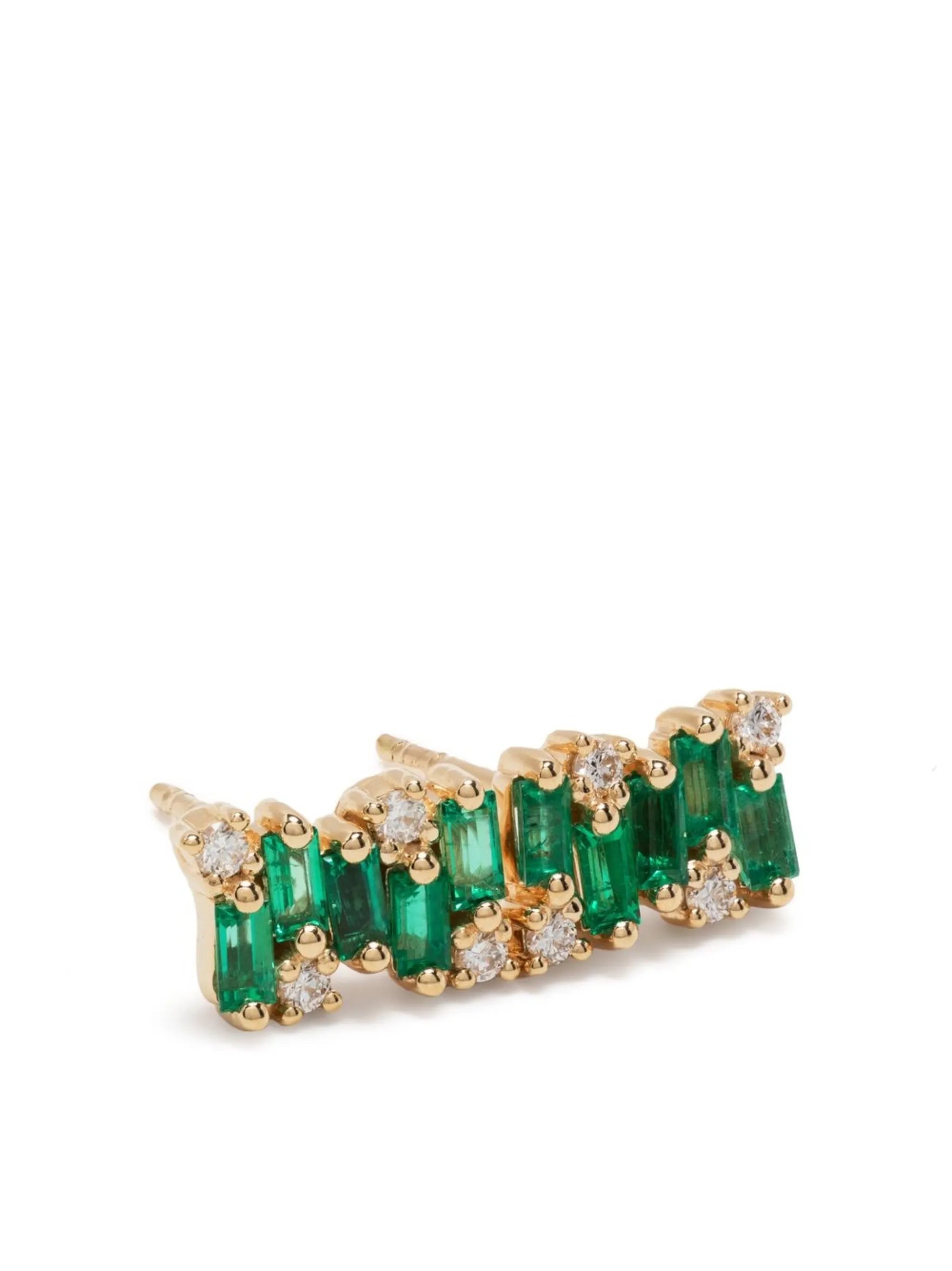 18kt yellow gold diamond and emerald stud earring