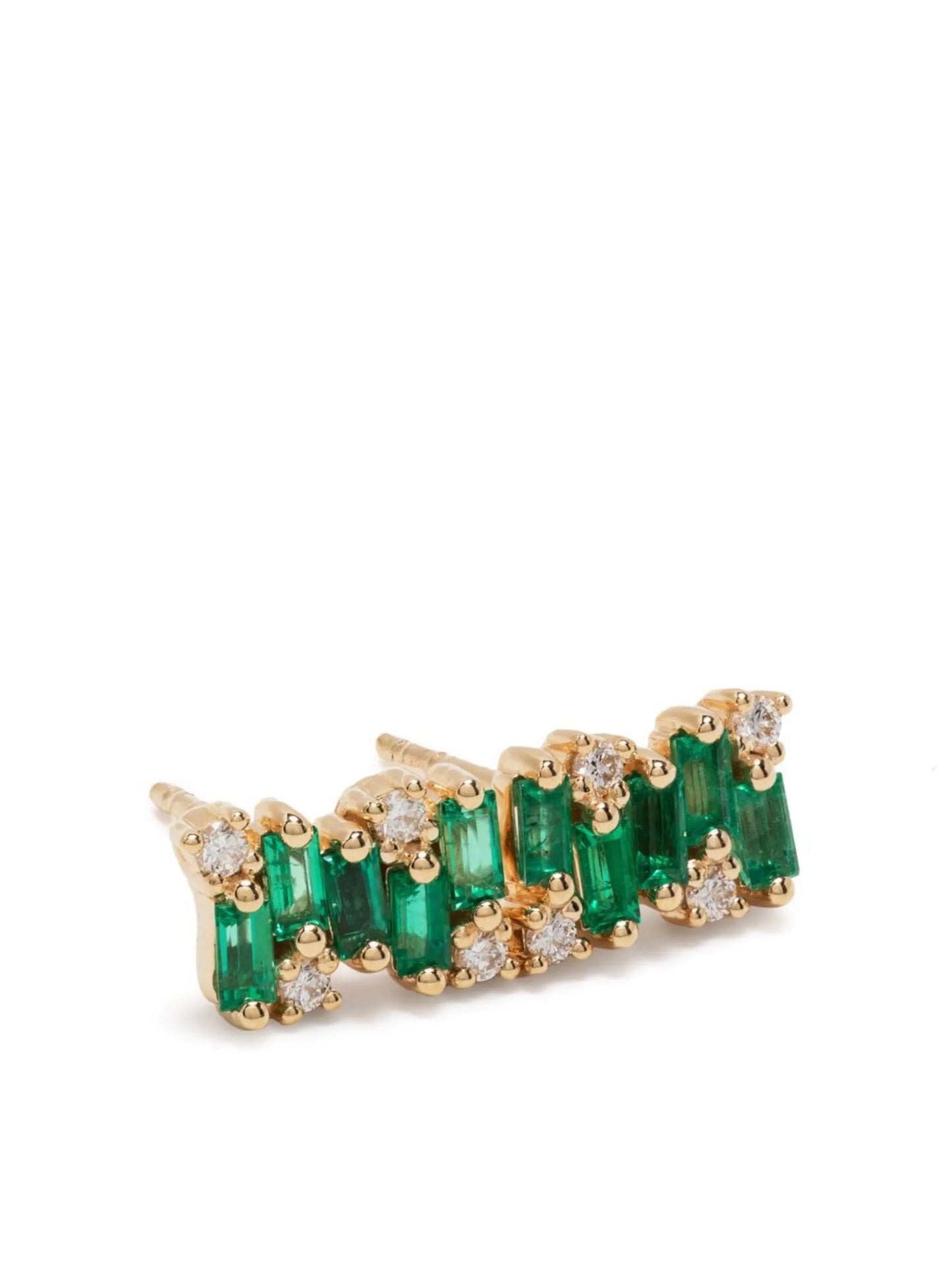 18kt yellow gold diamond and emerald stud earring