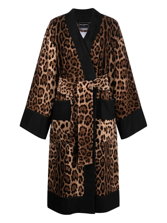 leopard-print terry cotton bath robe