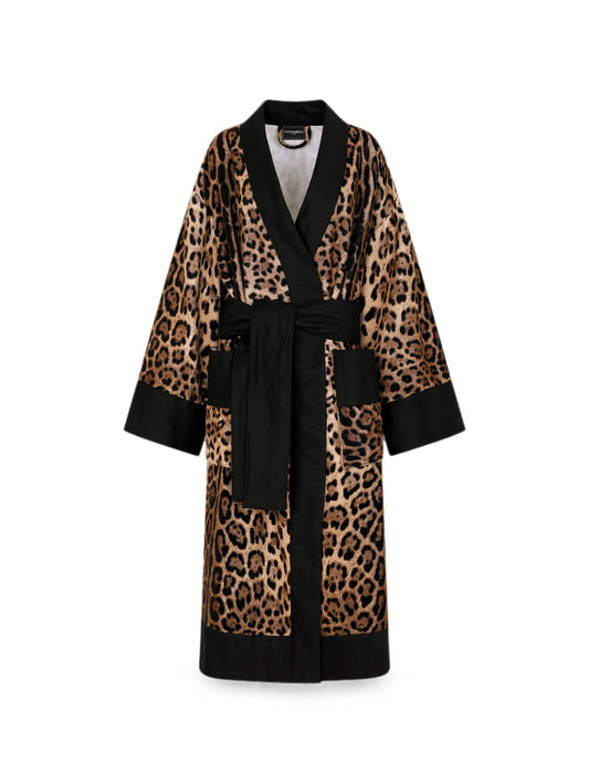 leopard-print terry cotton bath robe