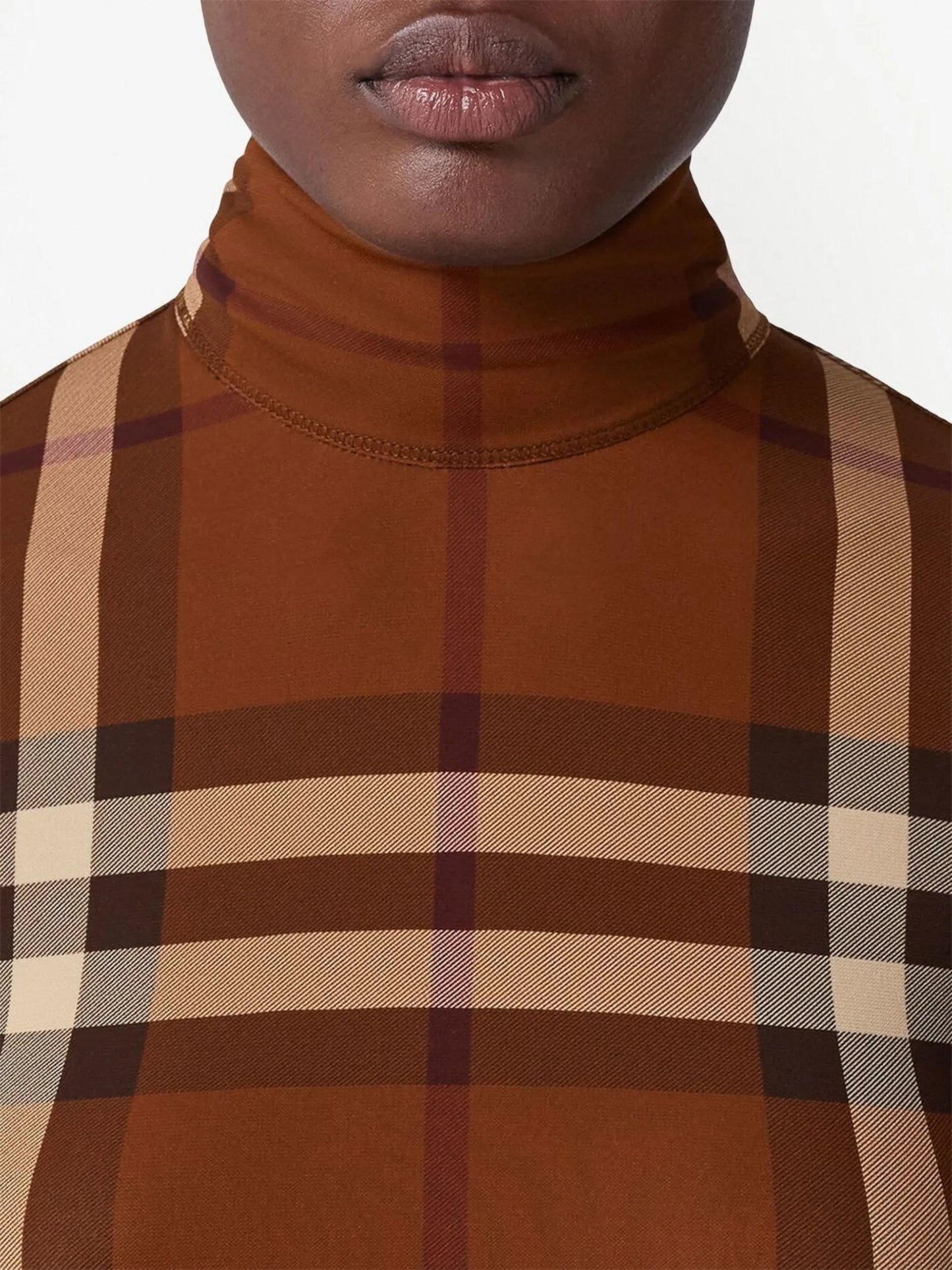 check stretch jersey funnel-neck dress