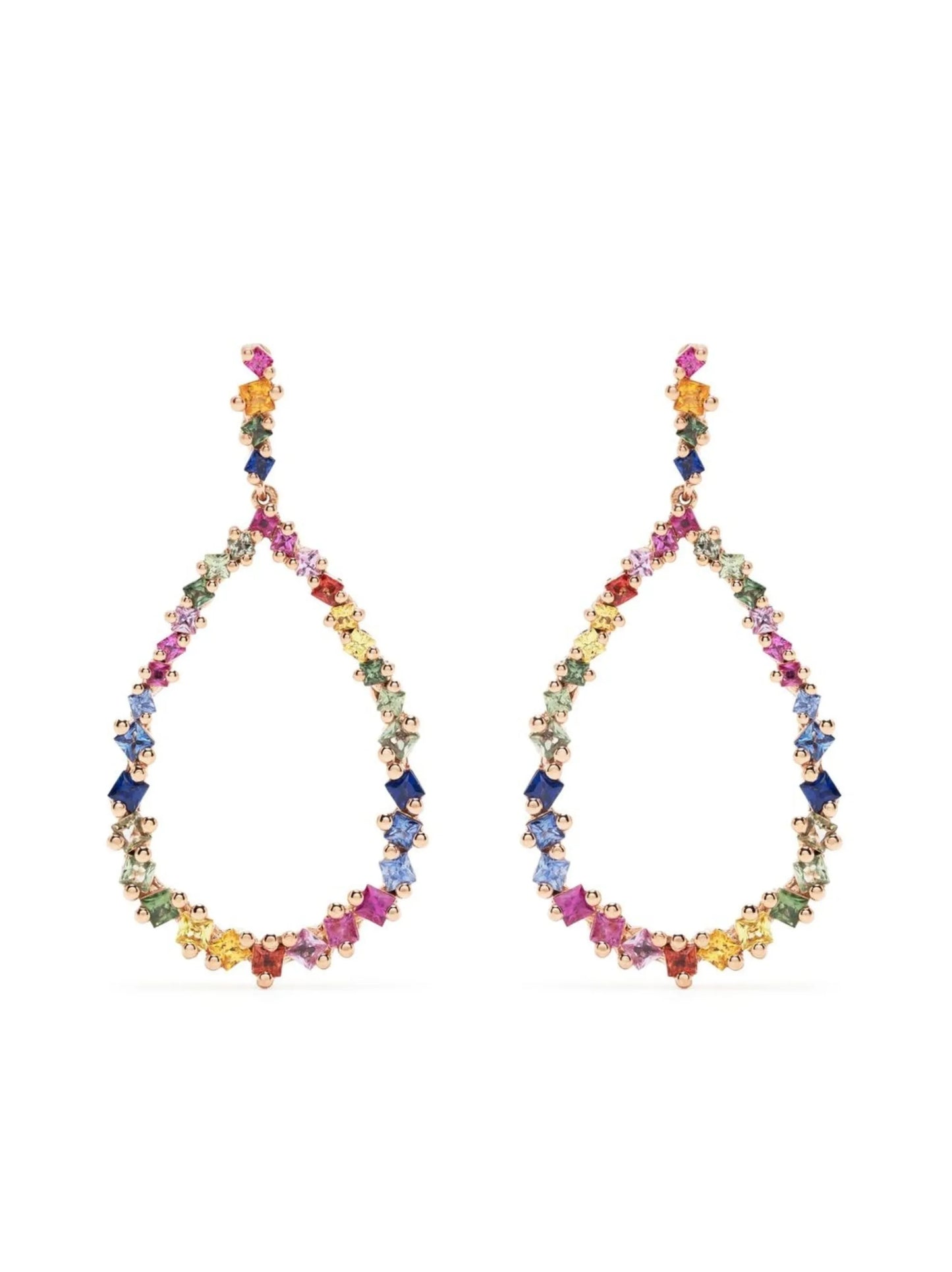 18kt rose gold Princess Rainbow sapphire pear drop earrings