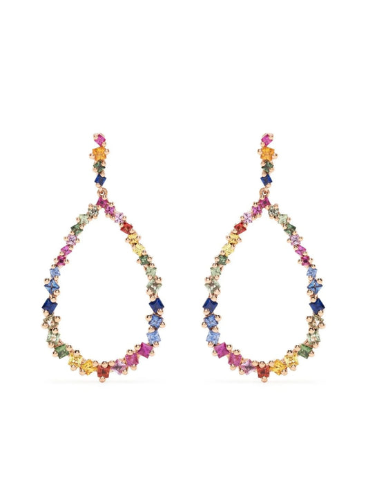 18kt rose gold Princess Rainbow sapphire pear drop earrings