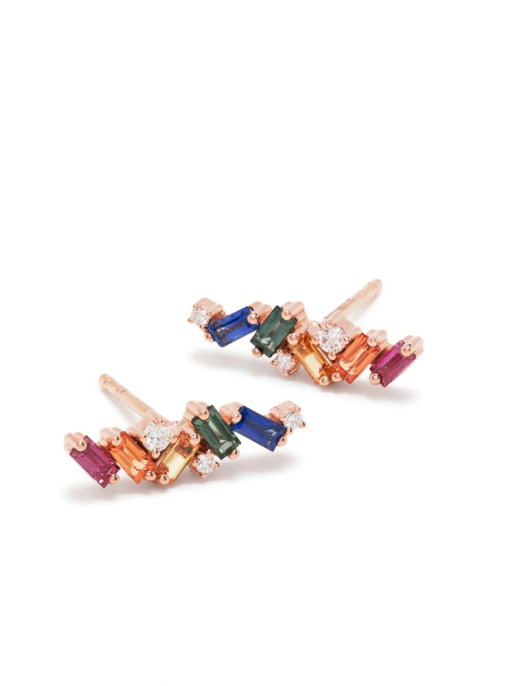 18kt rose gold Rainbow Zigzag diamond stud earrings