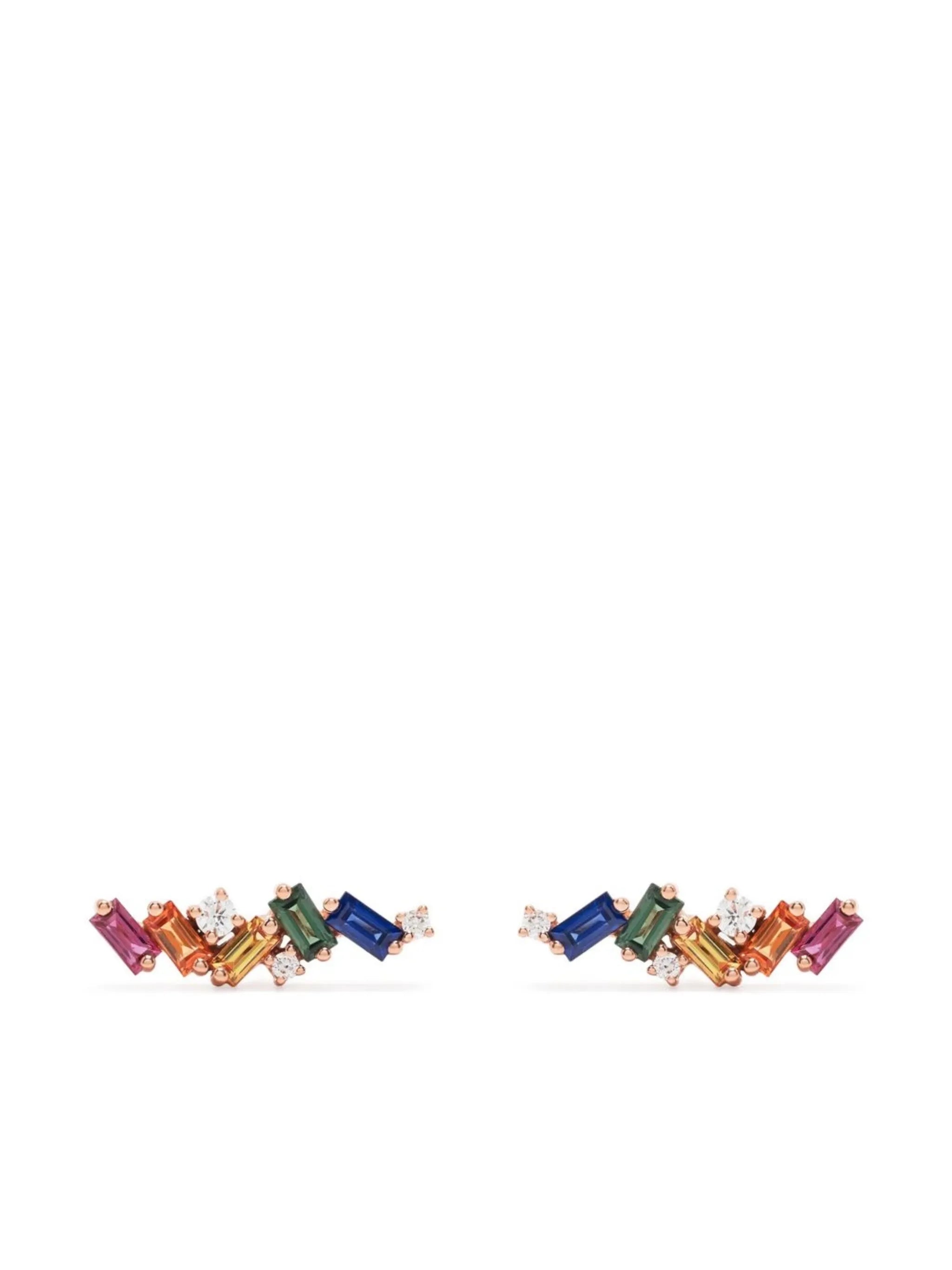 18kt rose gold Rainbow Zigzag diamond stud earrings