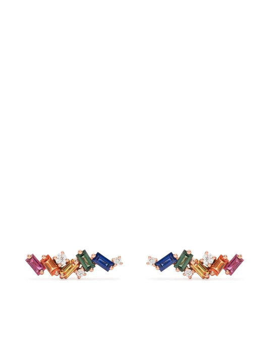 18kt rose gold Rainbow Zigzag diamond stud earrings