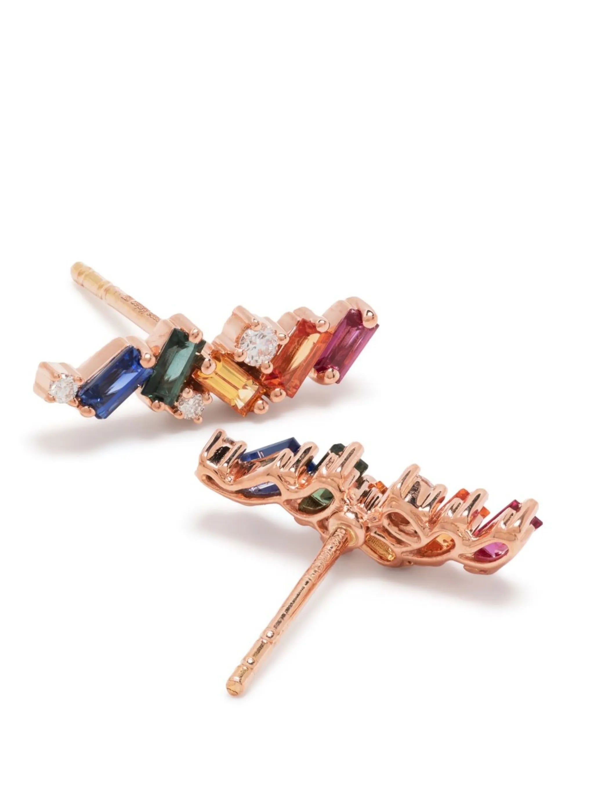 18kt rose gold Rainbow Zigzag diamond stud earrings
