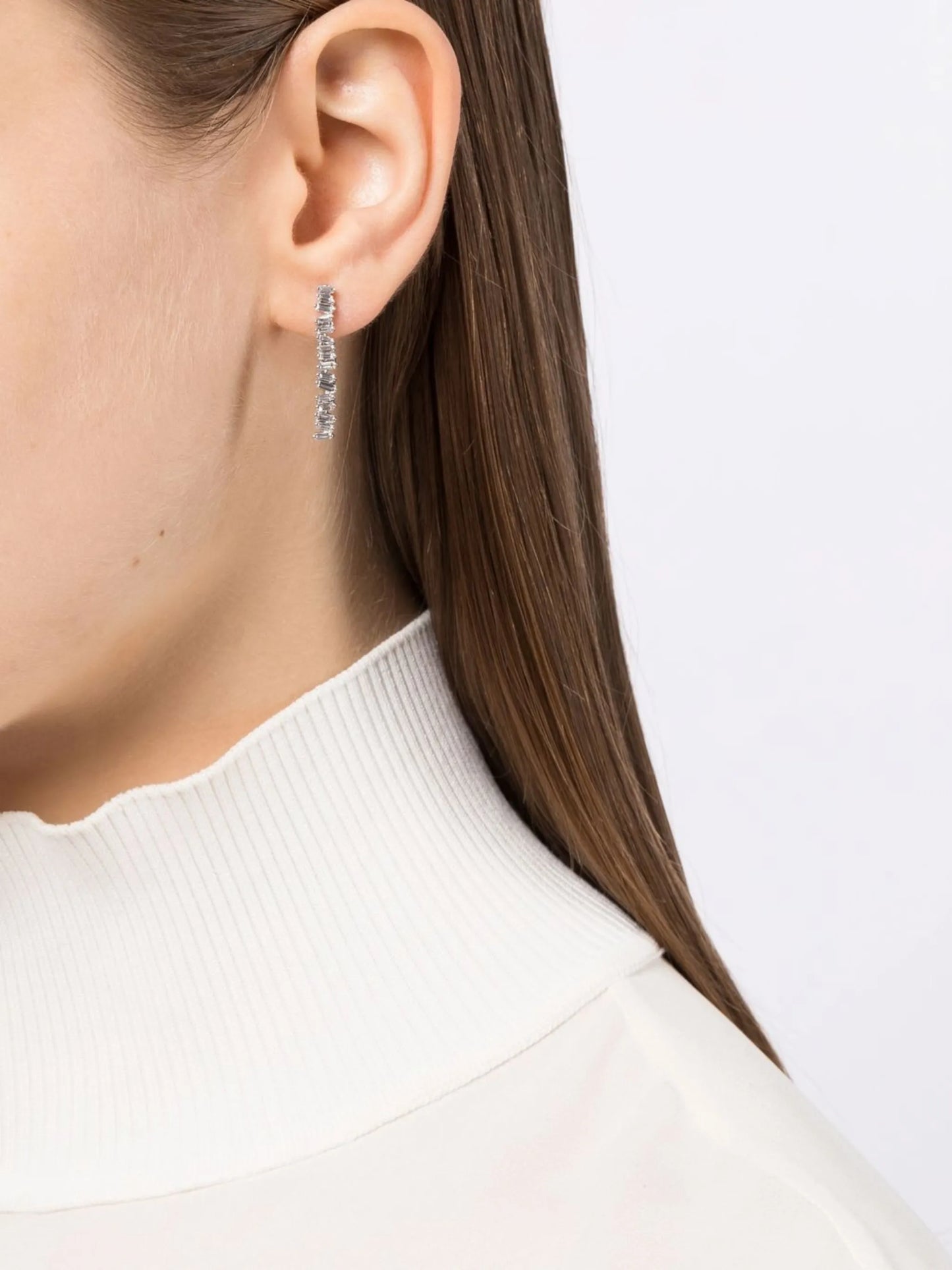 18kt white gold Linear Baby Tennis diamond earrings
