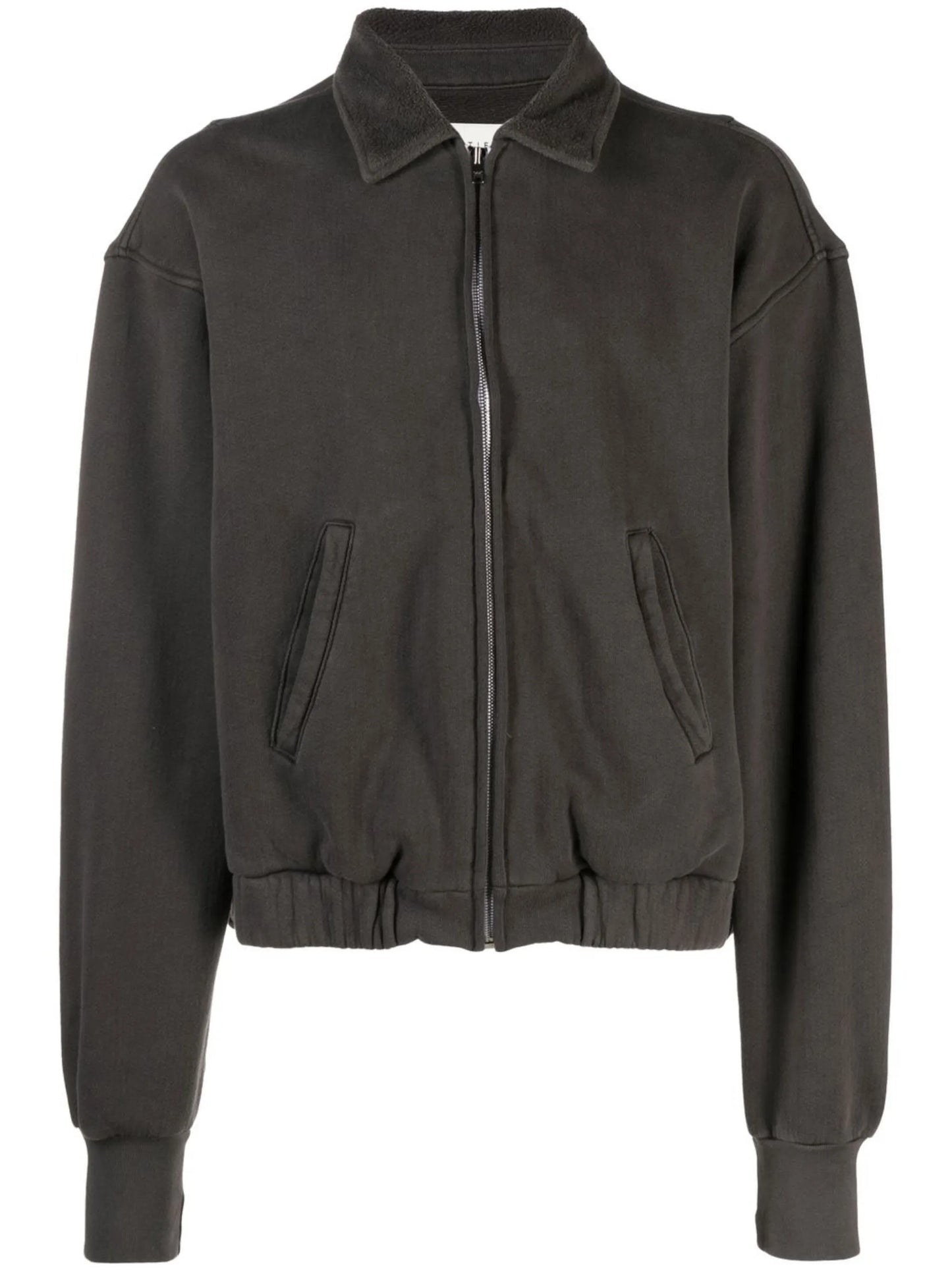 zipped-up sweat jacket
