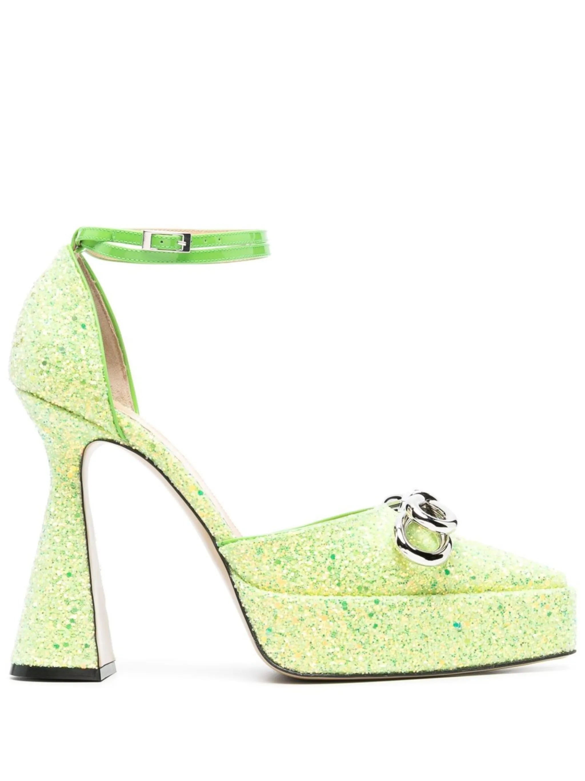 bow-detail glitter platform pumps