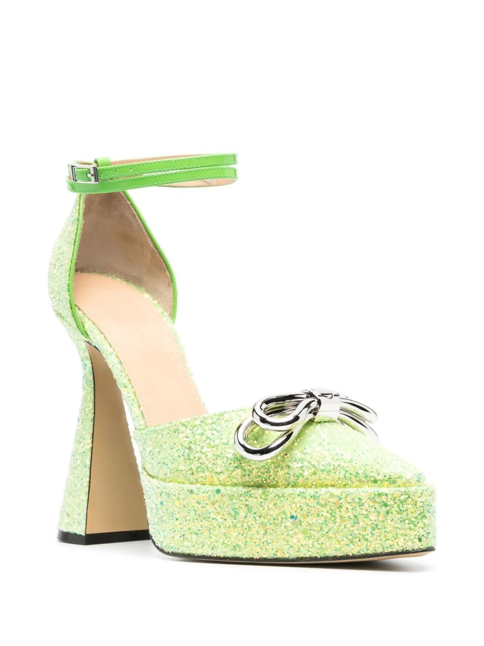 bow-detail glitter platform pumps