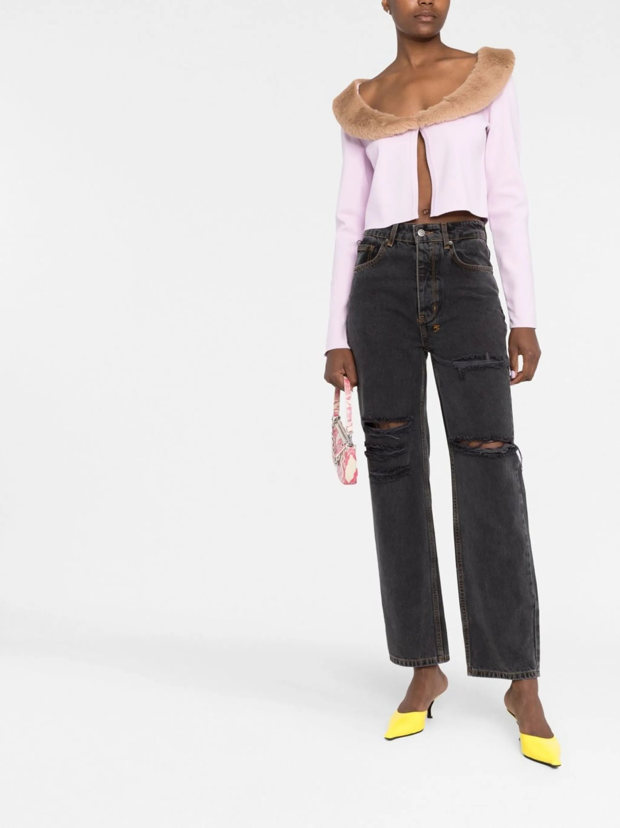 oversized-collar cropped cardigan