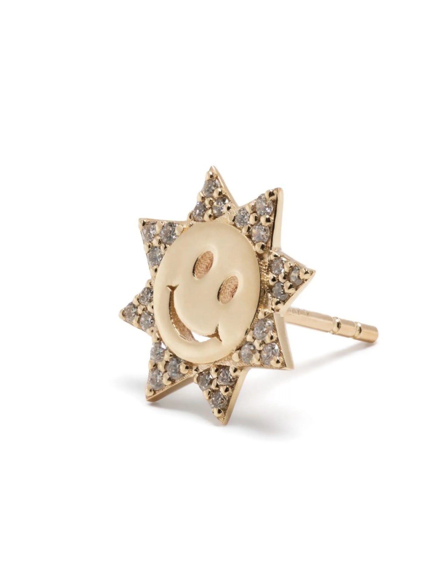 14kt yellow gold diamond Happy Face earring