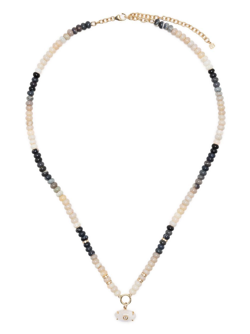 14kt yellow gold diamond and opal beaded necklace