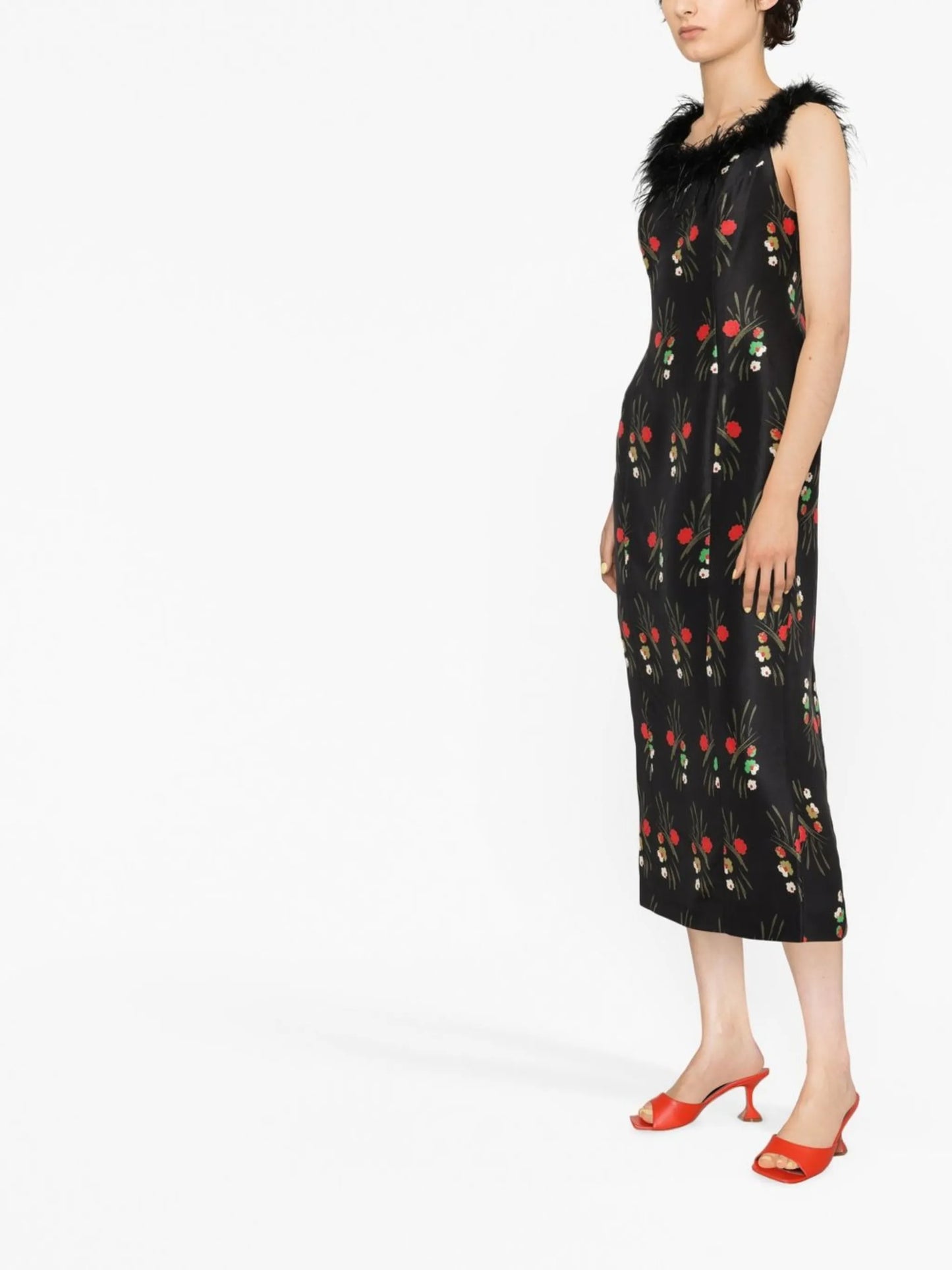 Winslett feather-embellished midi dress