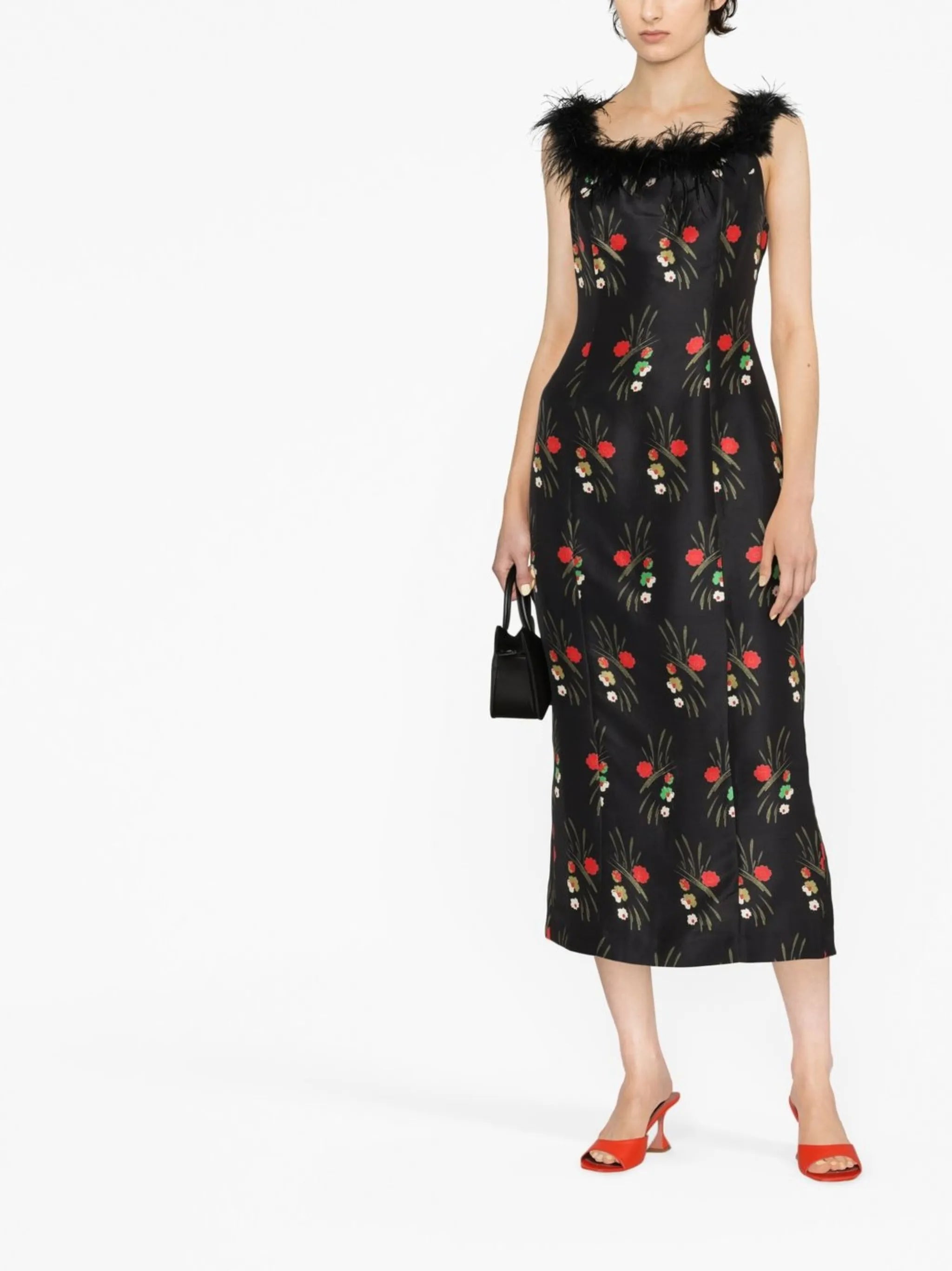 Winslett feather-embellished midi dress