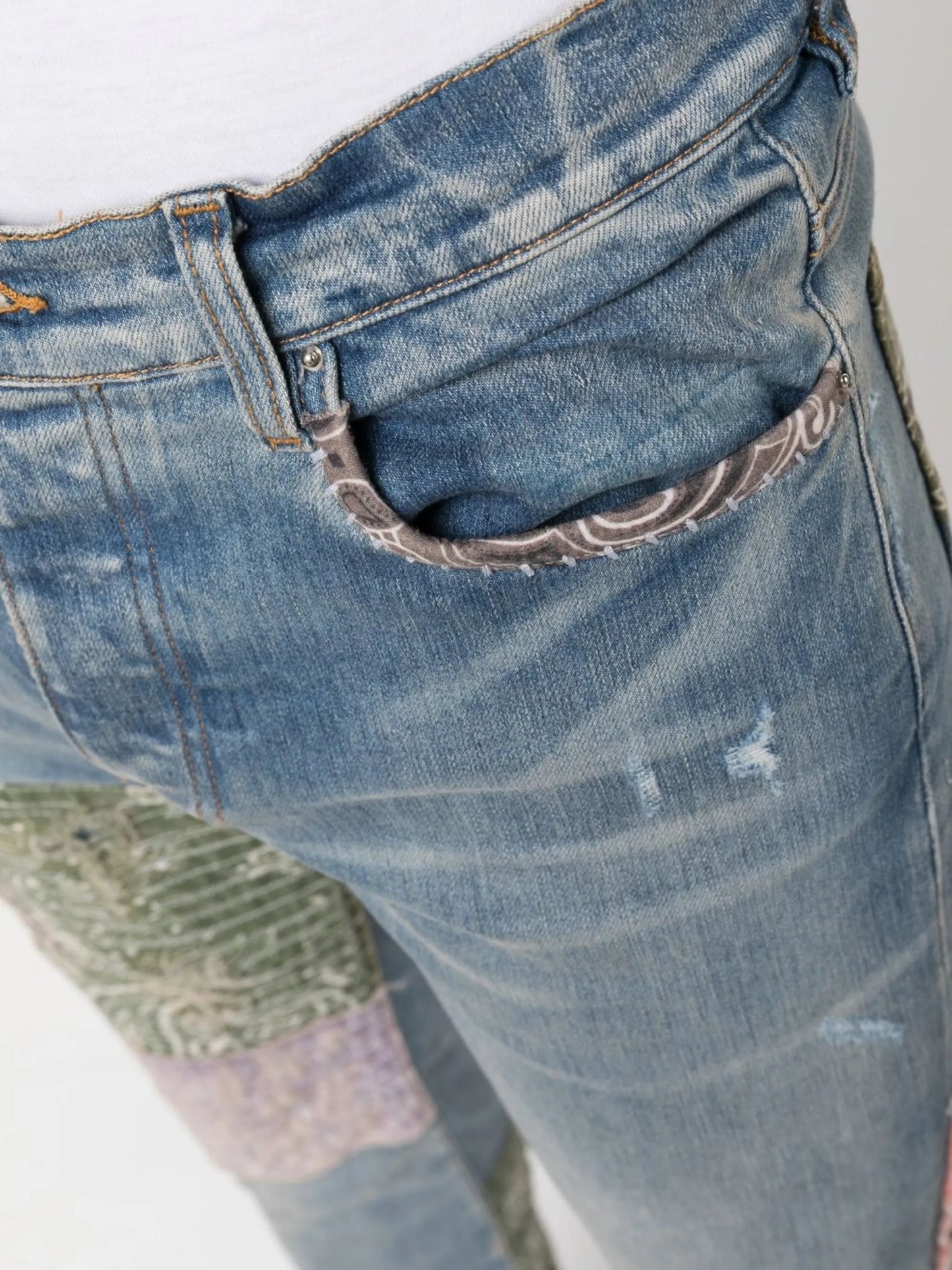 distressed patchwork skinny jeans