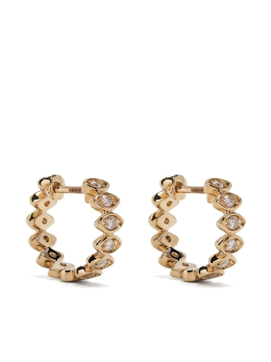 14kt yellow gold Evil Eye diamond huggie hoops