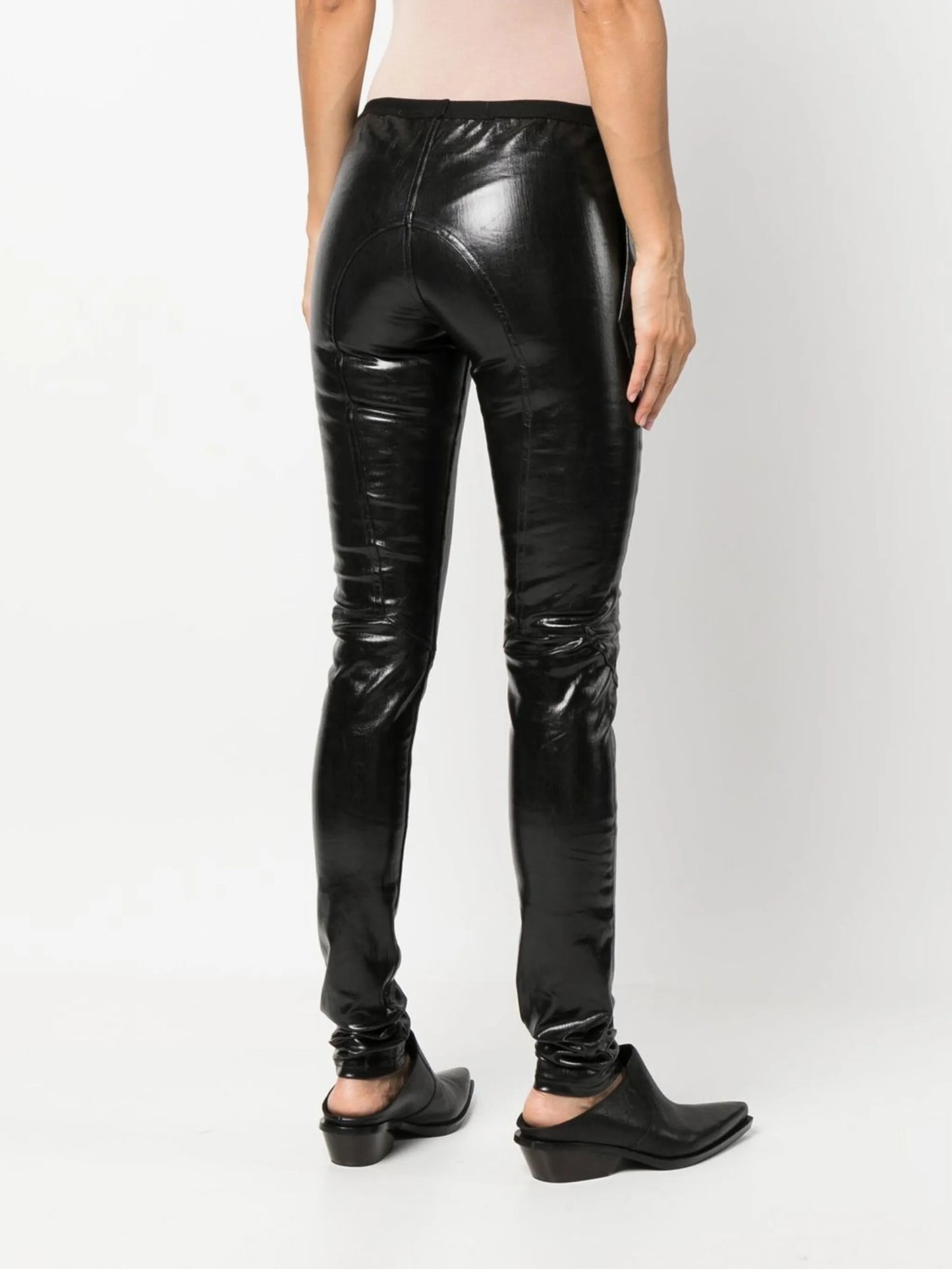mid-rise faux-leather trousers