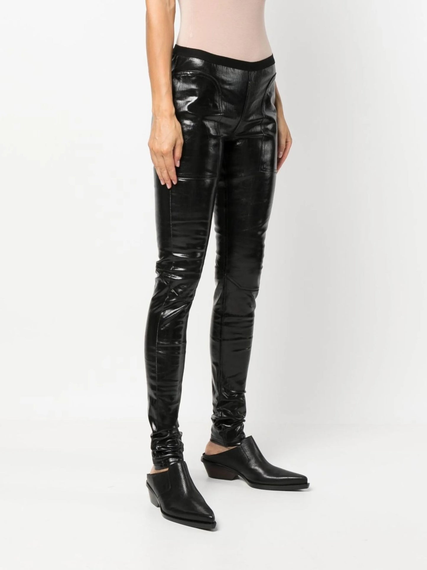 mid-rise faux-leather trousers