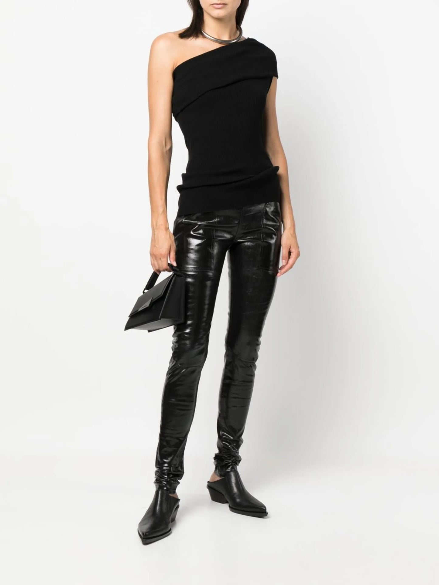 mid-rise faux-leather trousers