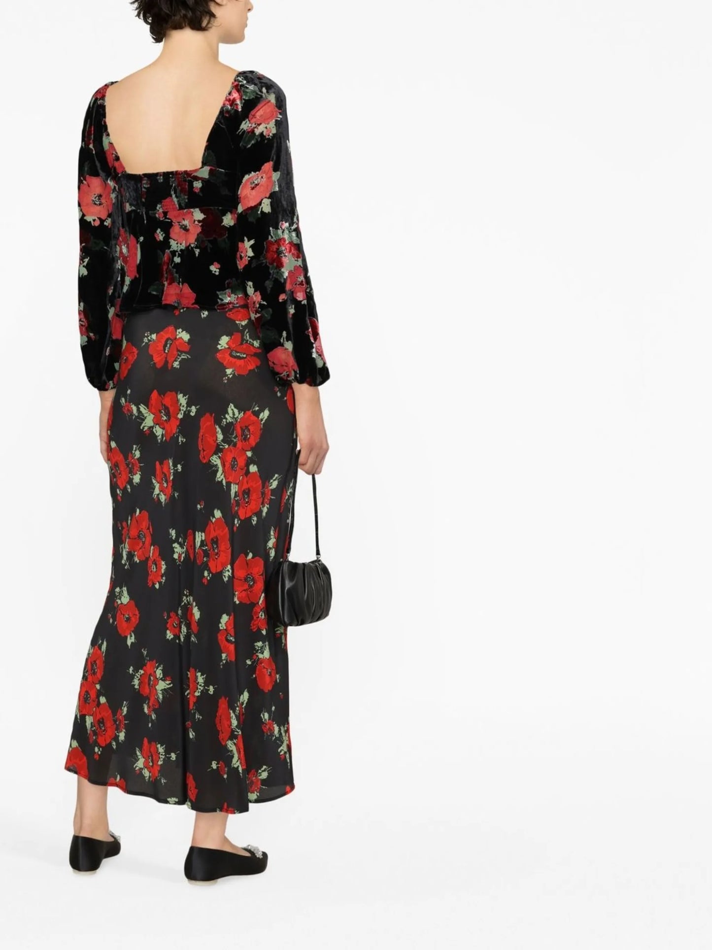 Kelly poppy print midi skirt