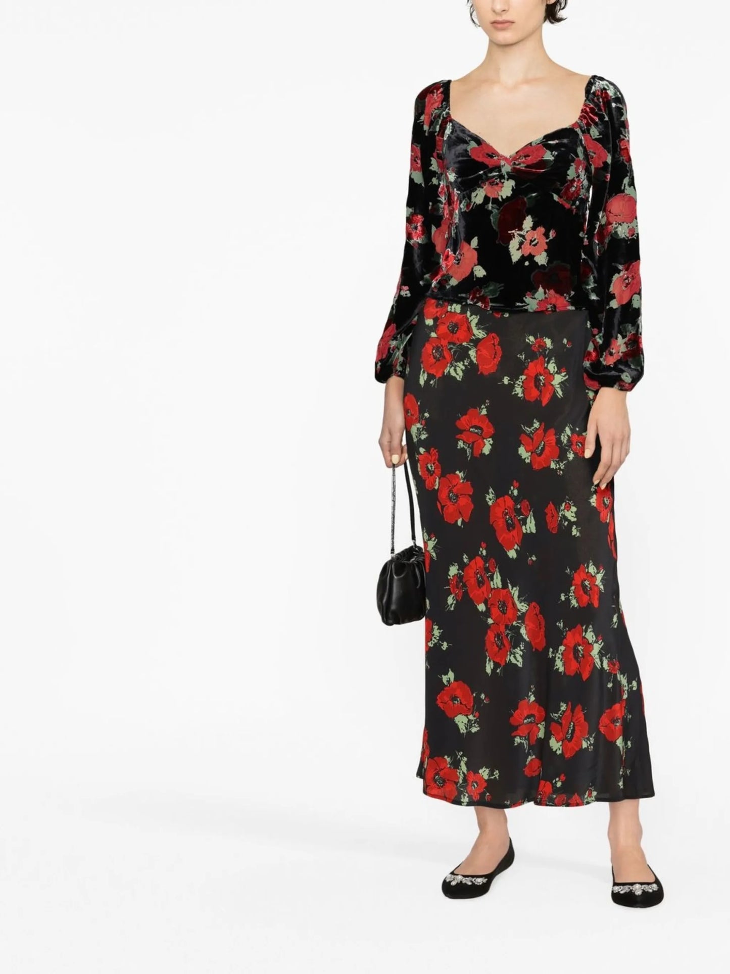 Kelly poppy print midi skirt