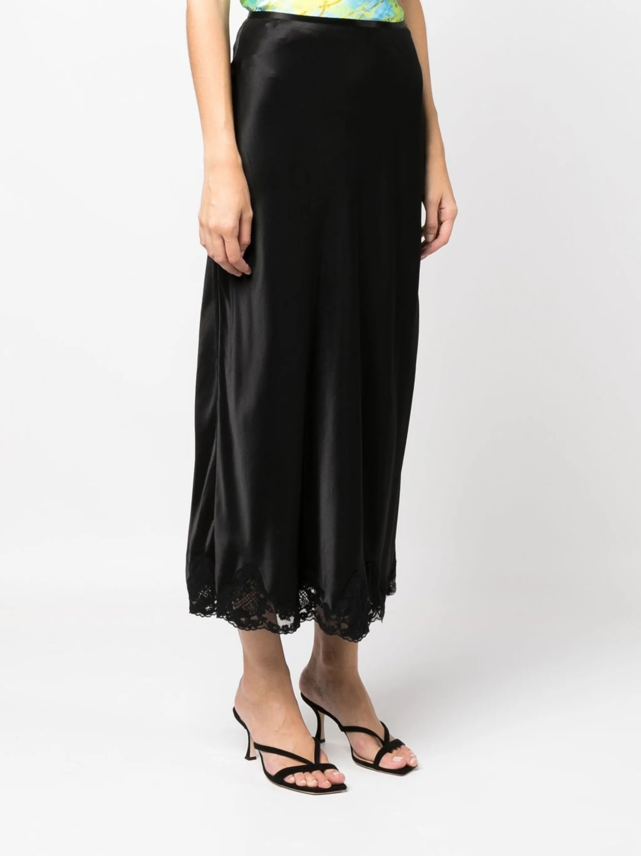 lace-trim midi skirt