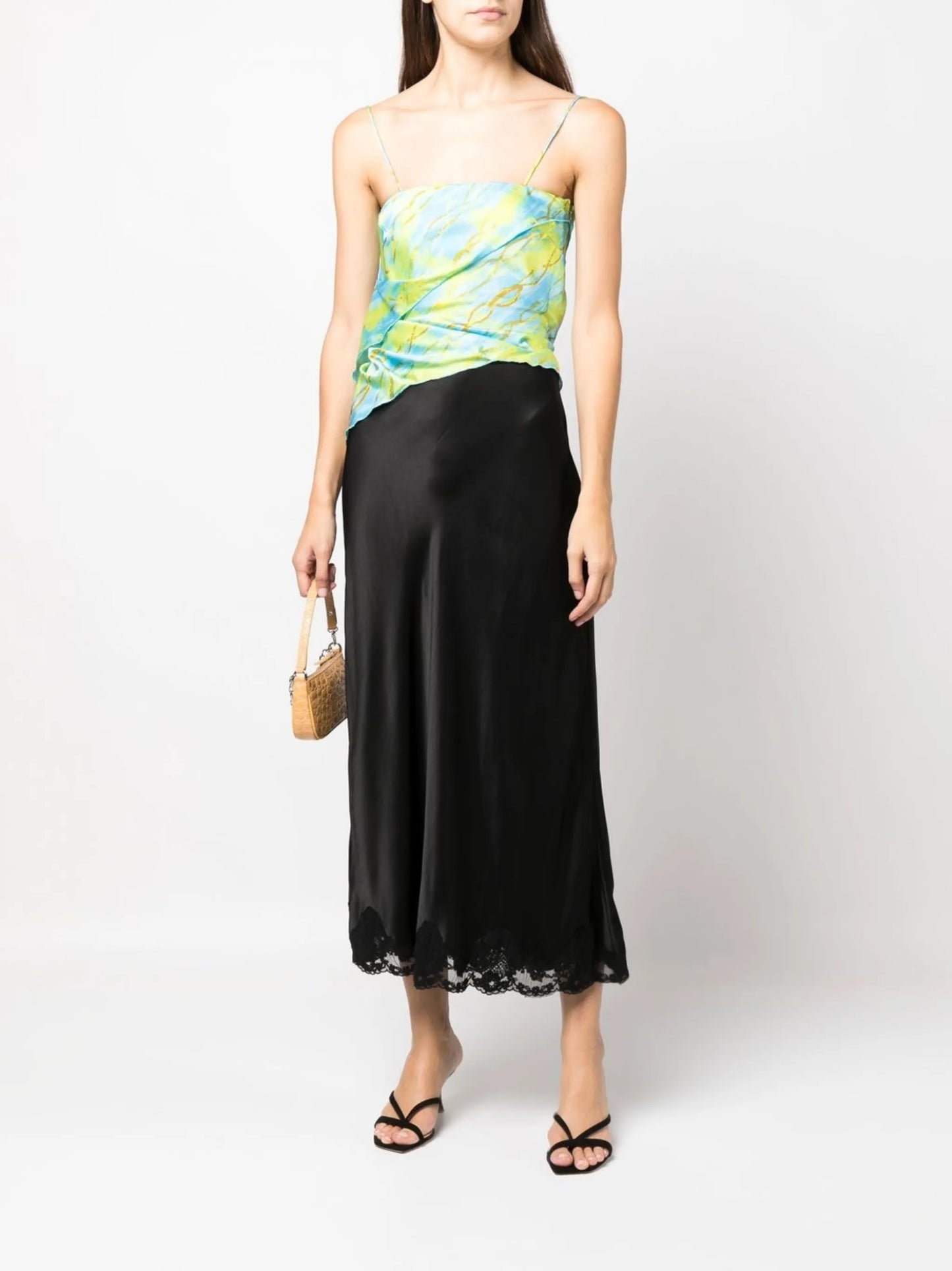 lace-trim midi skirt