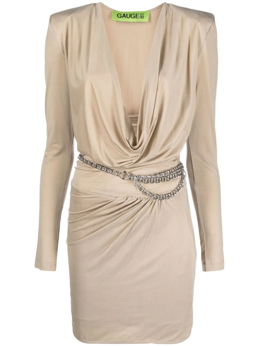 cowl-neck chain-detail dress